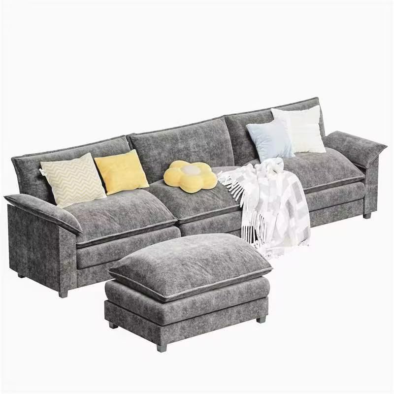 Furmax Modern L-Shaped Convertible Sofa Set with Ottoman - 4-Seat Modular Sectional Couch for Living Room & Apartment - Light Grey Fabric - Perfect for Small Spaces, Movie Nights & Family Gatherings