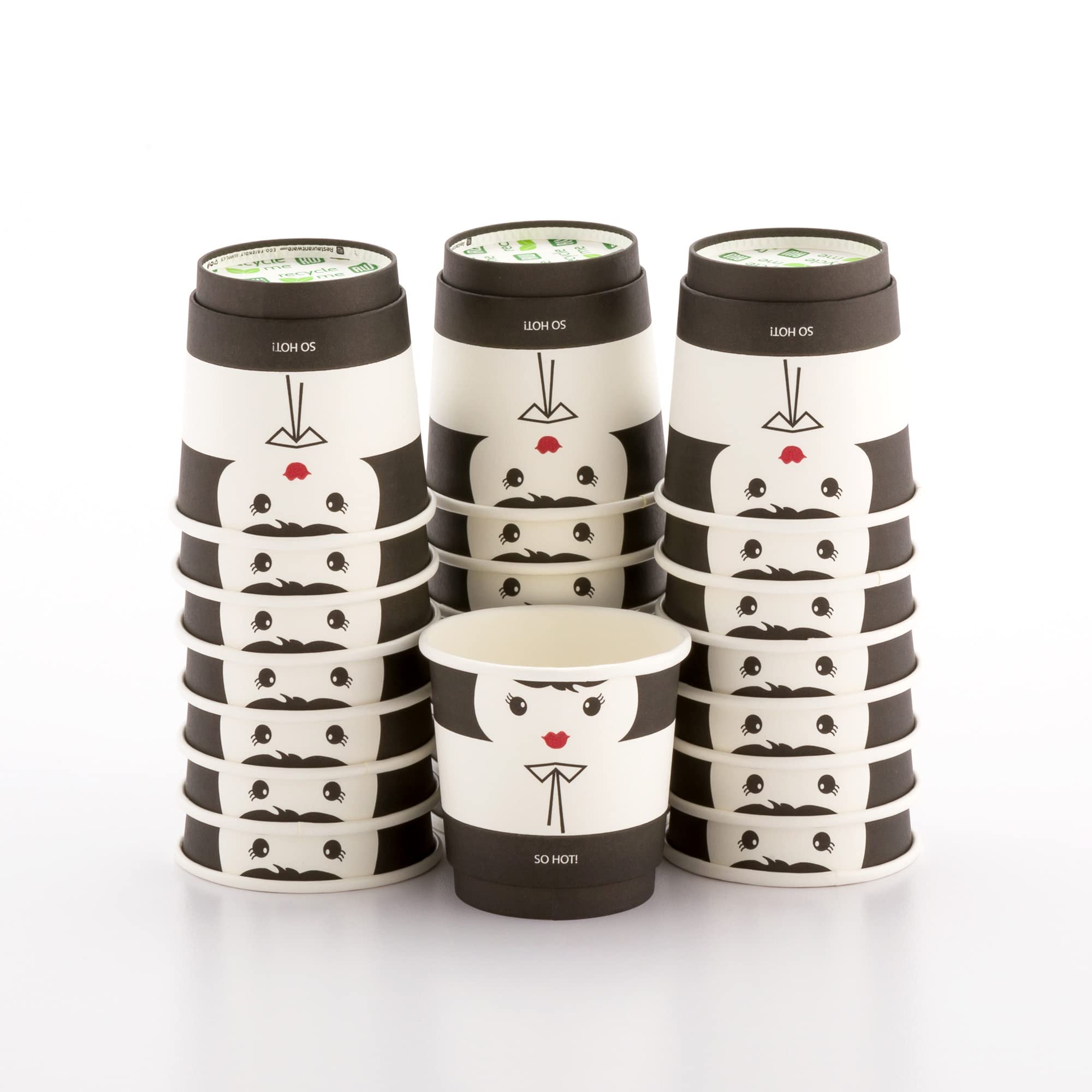 Restaurantware 4 oz Disposable Paper Coffee Cups - 25 Pack, Leakproof & Insulated Hot Cups with Matching Lids (Sold Separately), Eco-Friendly Black & White Design - Perfect for Coffee Shops, Offices, and Catering Events