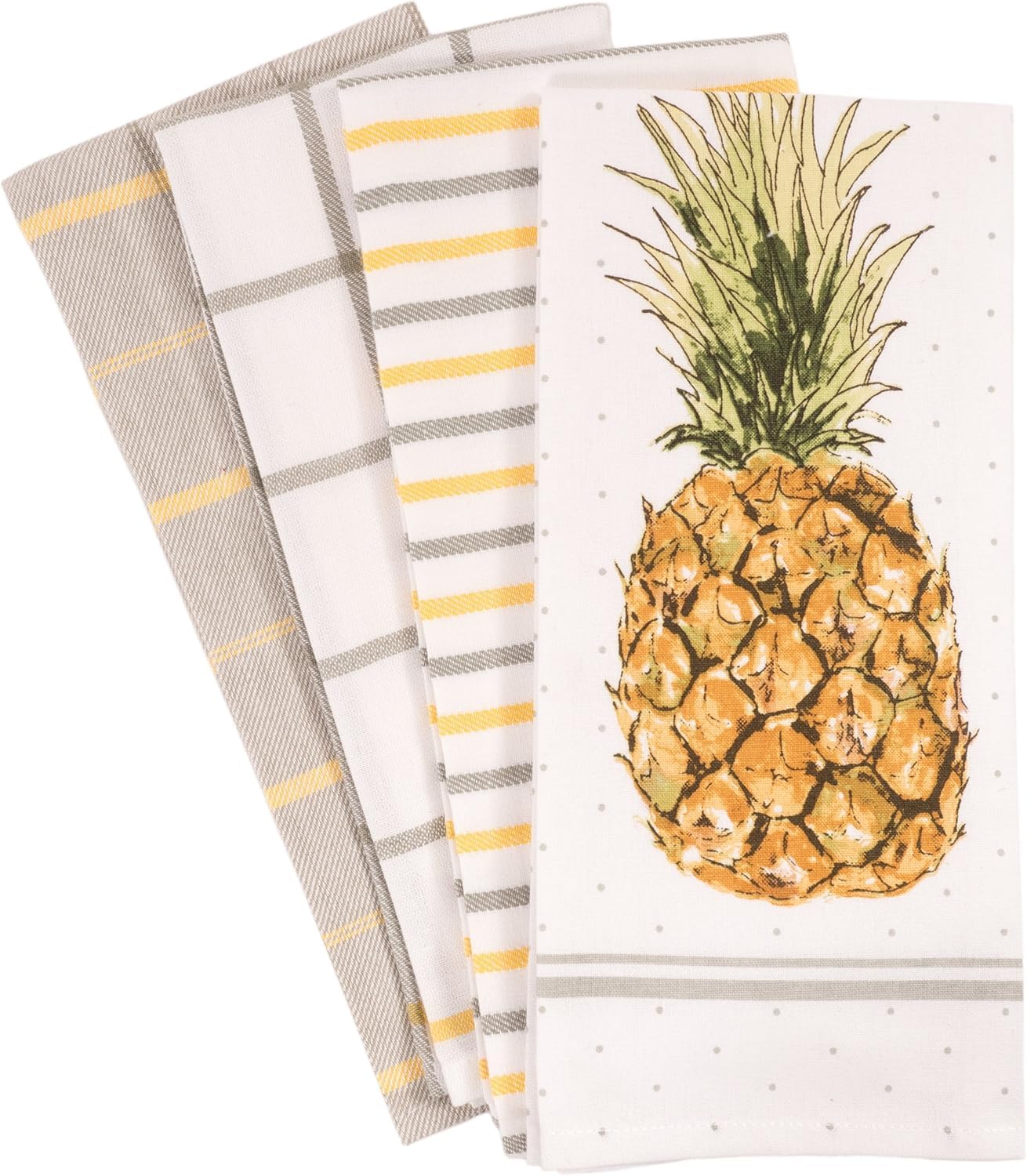 KAF Home Pantry Pineapple Kitchen Dish Towel Set of 4 - 100% Cotton 18x28 Inch - Absorbent & Durable for Cooking, Baking & Kitchen Decor