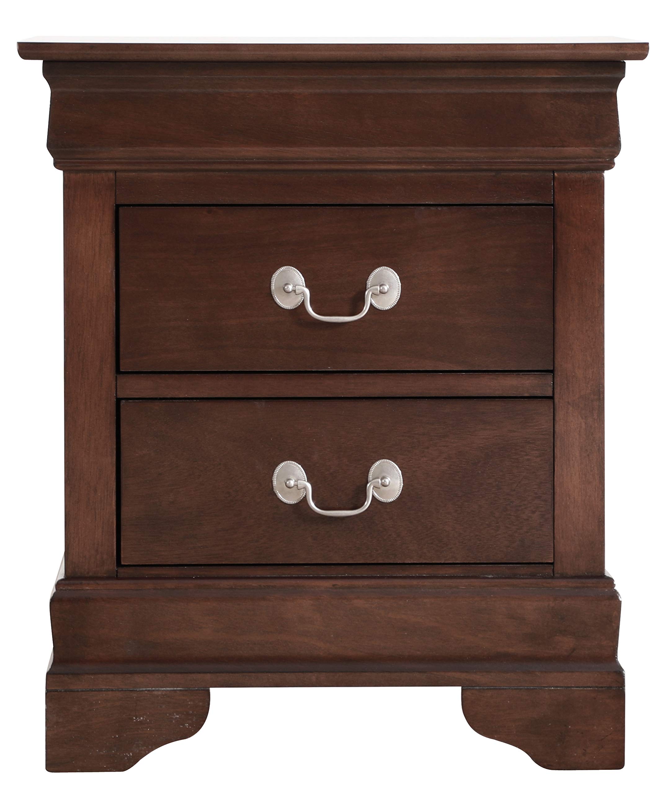 Glory Furniture Louis Phillipe 2-Drawer Nightstand in Cappuccino Finish - Elegant Bedside Table for Bedroom Decor & Storage