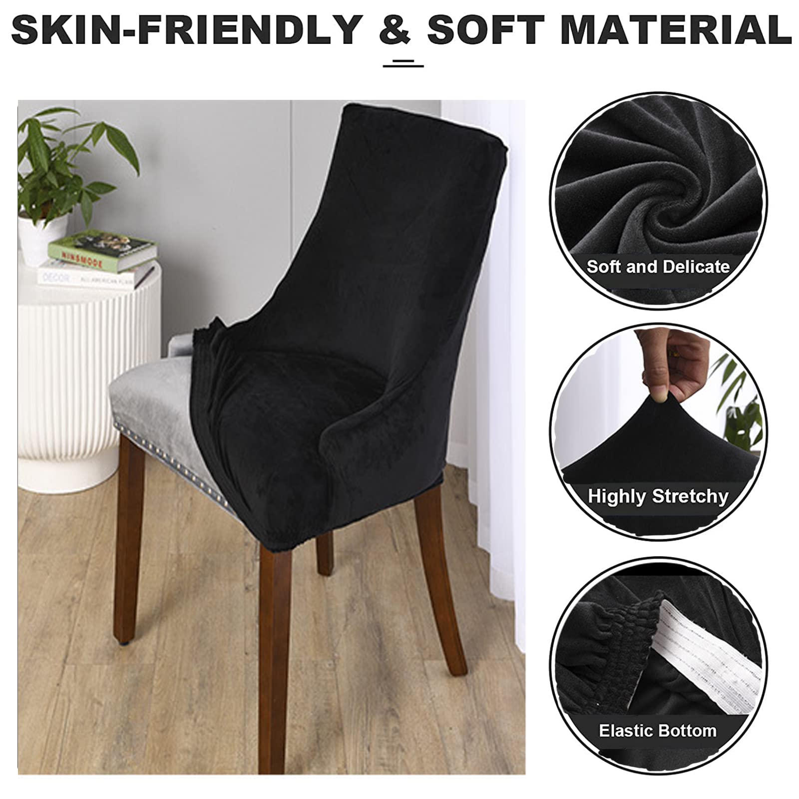 Velvet Stretch Wingback Chair Slipcover - Reusable Armchair Protector for Dining Room, Banquet & Home Decor | Machine Washable | Fits Most Chairs | Elegant Black | Perfect for Parties, Weddings & Daily Use