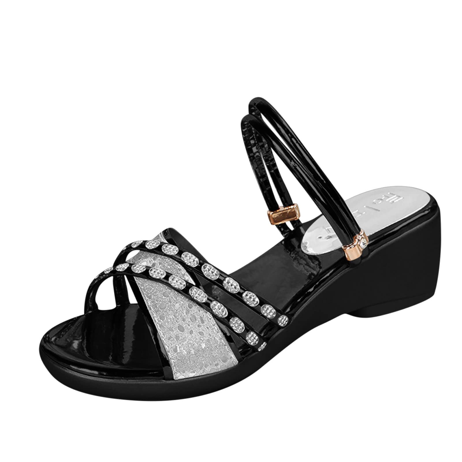 Women's Summer Beach Slippers - Fashion Rhinestone Wedge Roman Sandals Size 11 | Comfortable Slip-On Sandals for Vacation, Poolside & Casual Outings