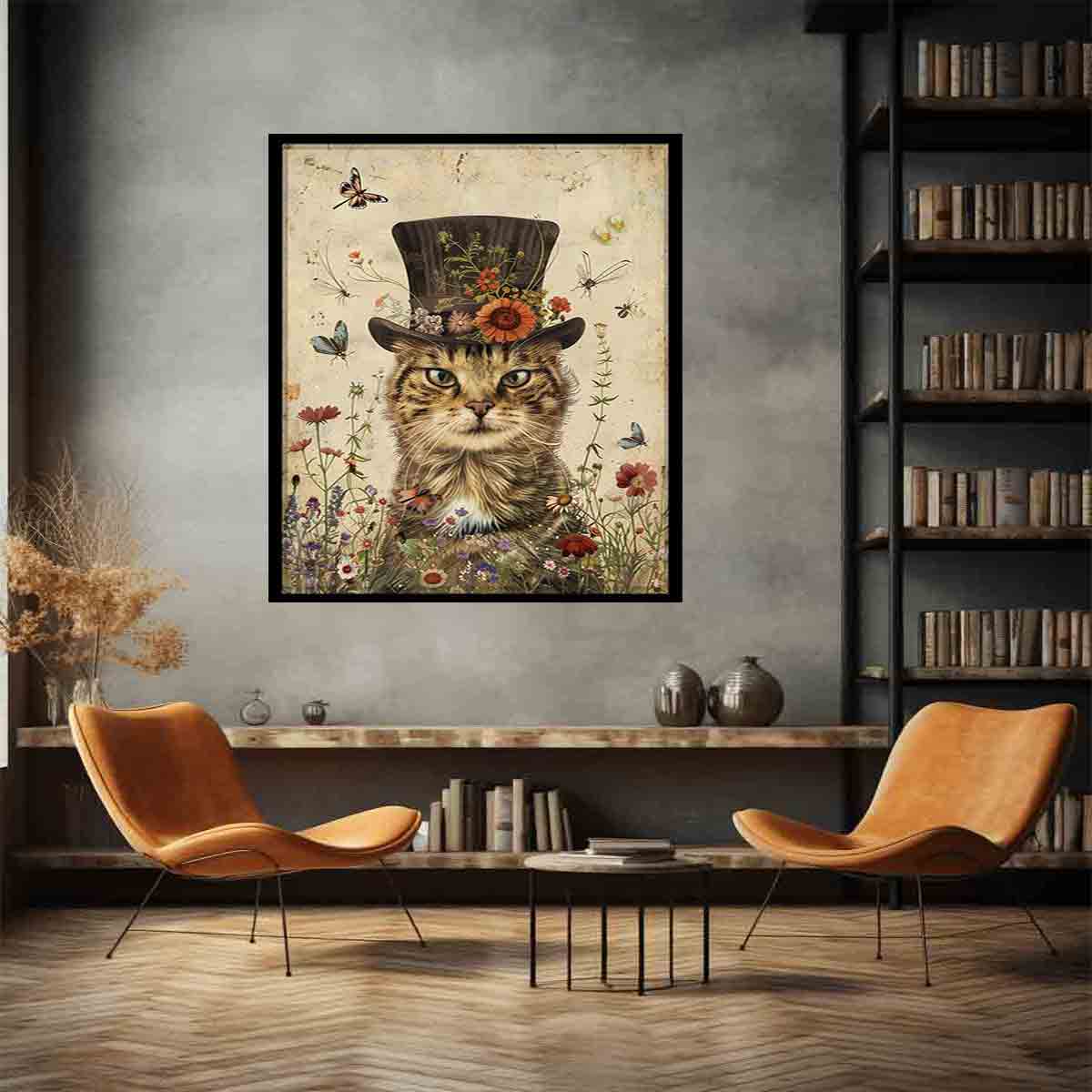 Adorable Cat Framed Wall Art - Handmade Canvas Painting for Home Decor, Living Room, Bedroom & Office - Perfect Gift for Cat Lovers