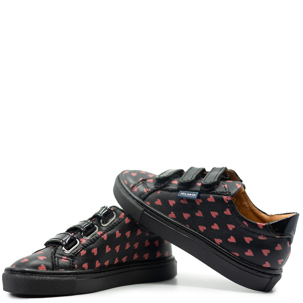 Atlanta Moccasin Sneakers for Women - Black & Red Heart Design - Comfortable Casual Shoes for Walking, Work, and Everyday Wear