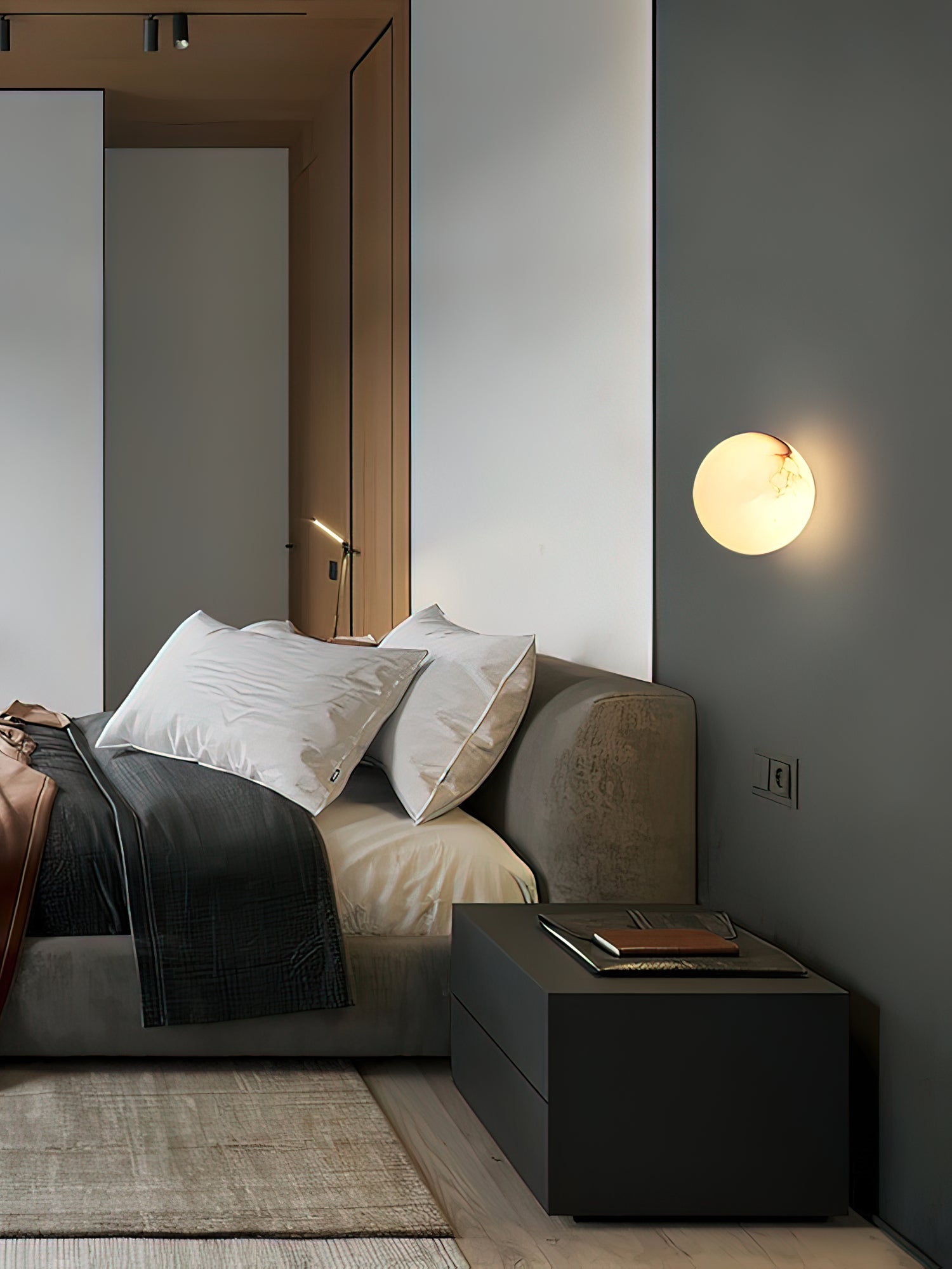 Alabaster Mini Orb Wall Lamp - Modern Minimalist Sconce Light for Bedroom, Living Room & Hallway