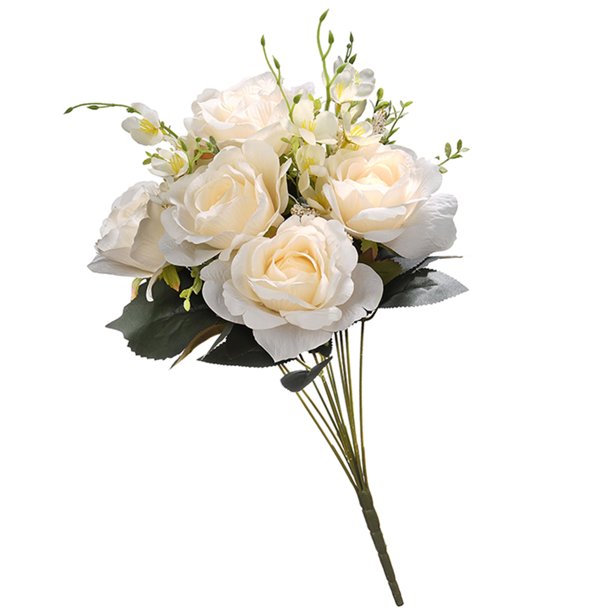 19 Inch Spring Floral Bouquet with Cream Roses, Seed Pods & Leafy Greens - Perfect for Wedding Centerpieces, Home Decor & Gift Giving