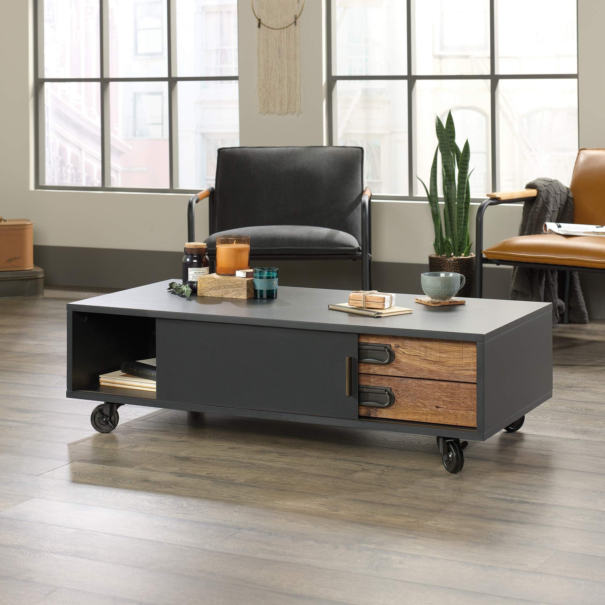 Sauder Boulevard Café Coffee Table - Black Finish for Living Room, Lounge & Home Decor | Modern Side Table with Storage Shelf