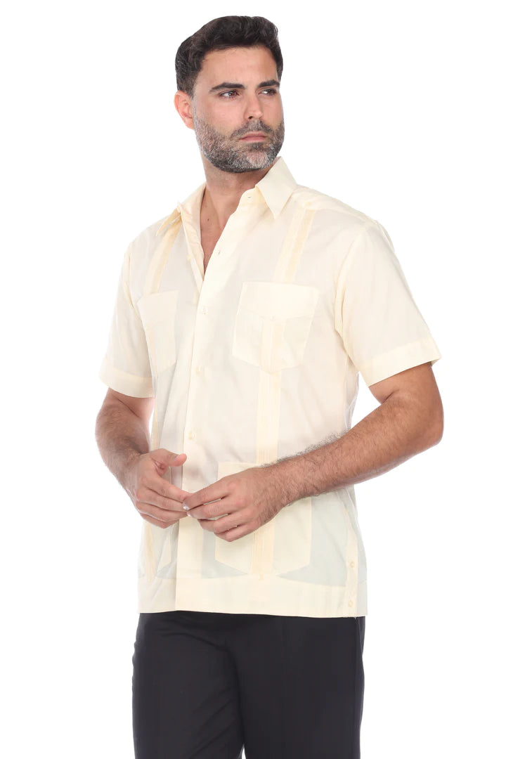 Men's Guayabera Shirt - Classic Cuban Style Short Sleeve Button Down (1673) | Perfect for Summer Weddings, Beach Vacations & Casual Wear