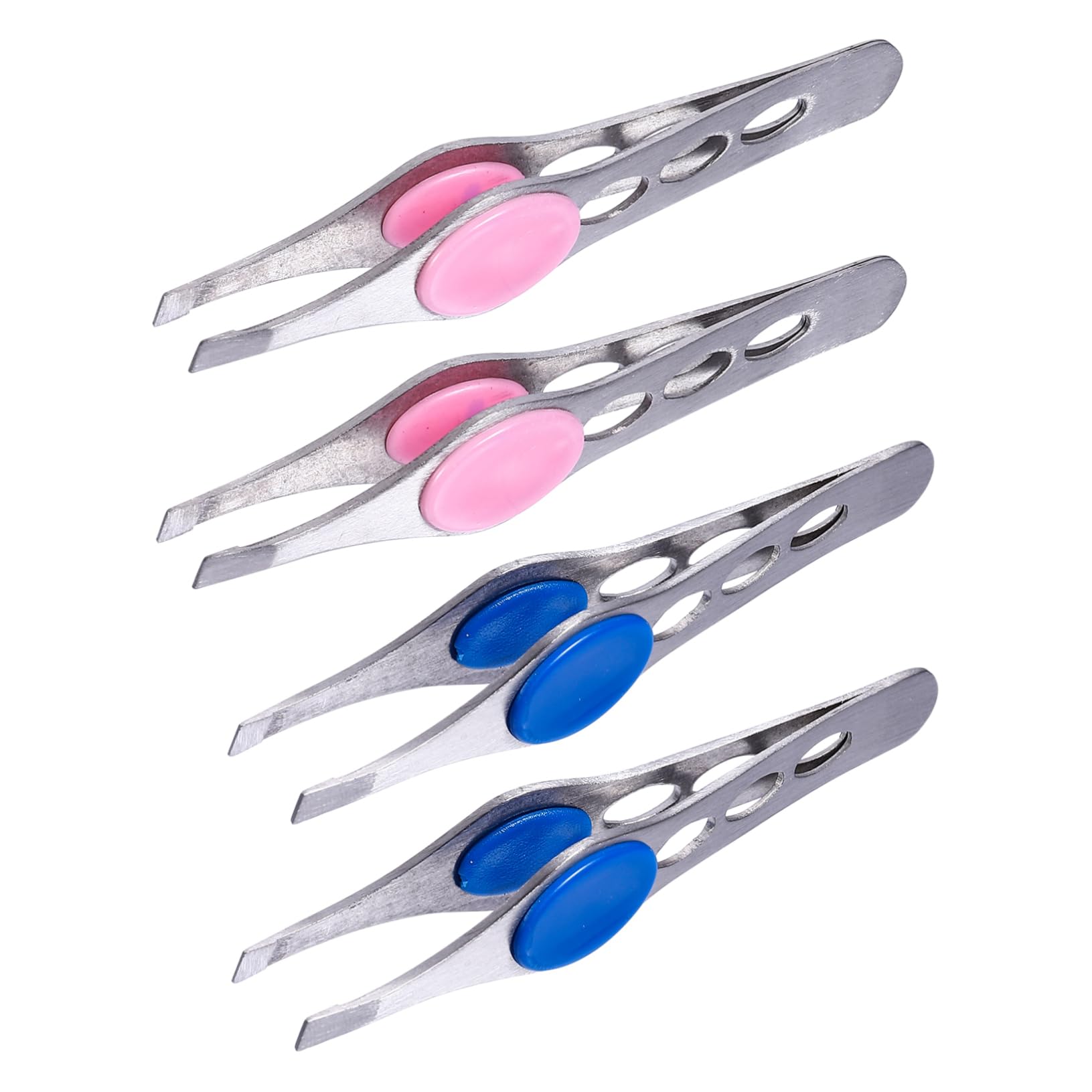 4pcs Stainless Steel Eyebrow Tweezers Set - Slant & Point Tip Tweezers for Precise Eyebrow Shaping, Lash Extension & Hair Plucking - Professional Beauty Tools for Salon, Home & Travel Use