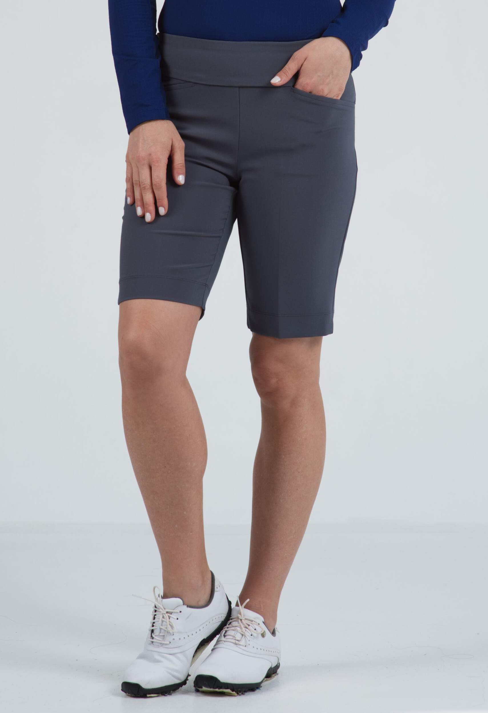 IBKUL Women's UPF50+ Sun Protective Athleisure Shorts with Front & Back Pockets - Stain-Resistant, Breathable & Comfortable for Outdoor Activities, Running, Yoga & Travel
