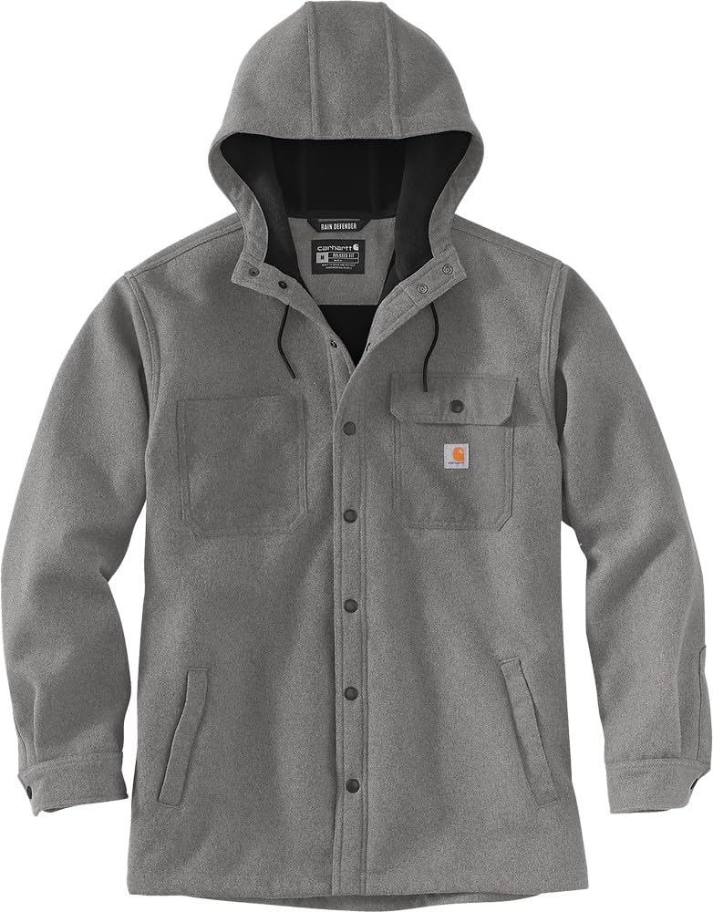 Carhartt Men's Rain Defender Relaxed Fit Heavyweight Hooded Shirt Jacket - Waterproof Workwear for Outdoor Construction & Hunting