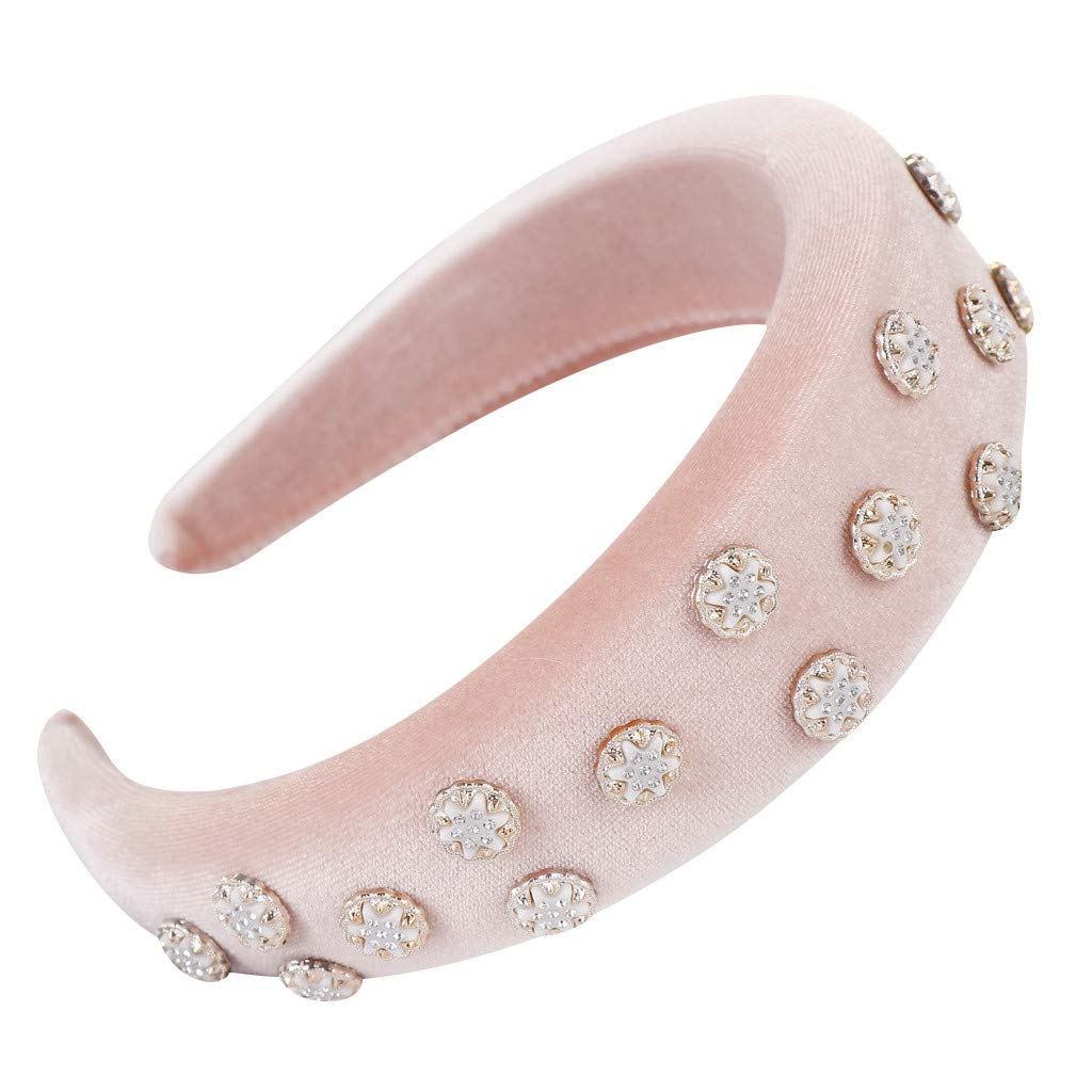Kulywon Women's Fashion Sponge Velvet Rhinestone Hairband - Elegant Sweet Head Hoop Hair Accessory for Women (Pink) | Perfect for Weddings, Parties & Daily Wear