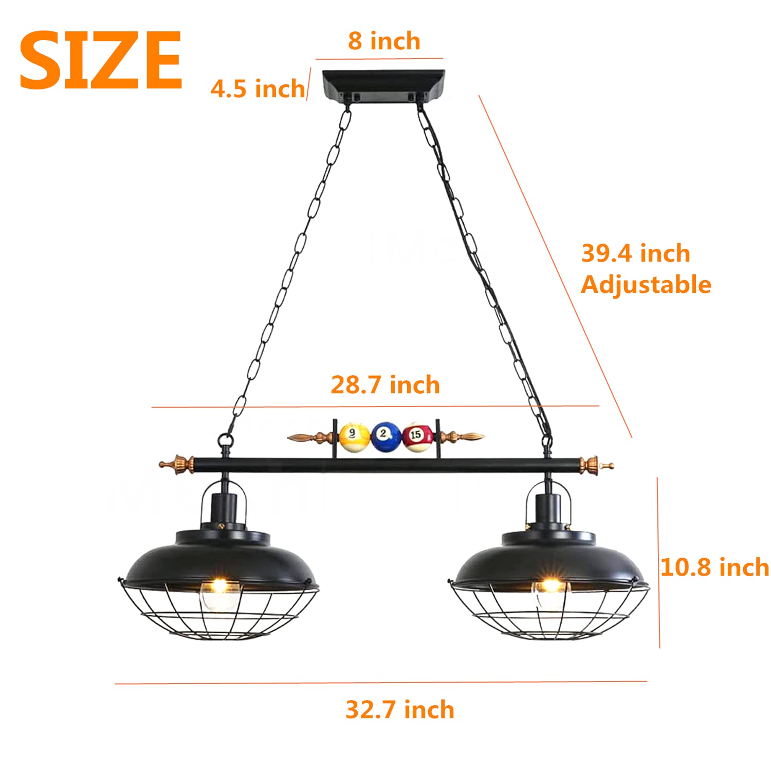 Premium Pool Table Light - Billiard Ball Design Ceiling Pendant Lamp with 2 Metal Shades (2 Lights) for Game Rooms, Bars & Man Caves - Perfect for Billiards, Parties & Entertainment Spaces