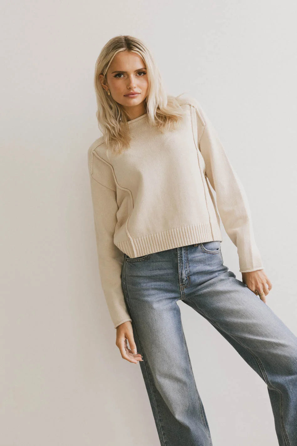 Leander Knit Sweater in Oatmeal - Soft Casual Pullover for Women | Perfect for Fall & Winter Outfits, Office Wear & Cozy Weekends