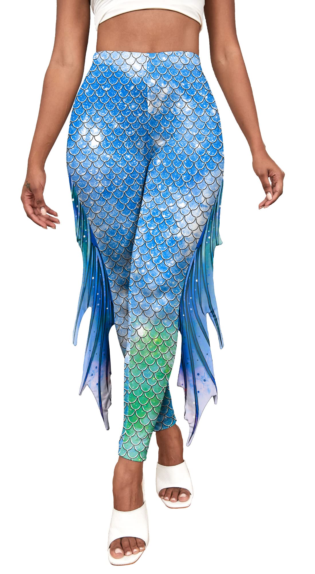 Mermaid Scale Leggings for Women - High Waisted Fish Scale Yoga Pants, Full Length Shimmery Dance Tights - Perfect for Halloween Costume, Cosplay, Yoga & Dance Parties