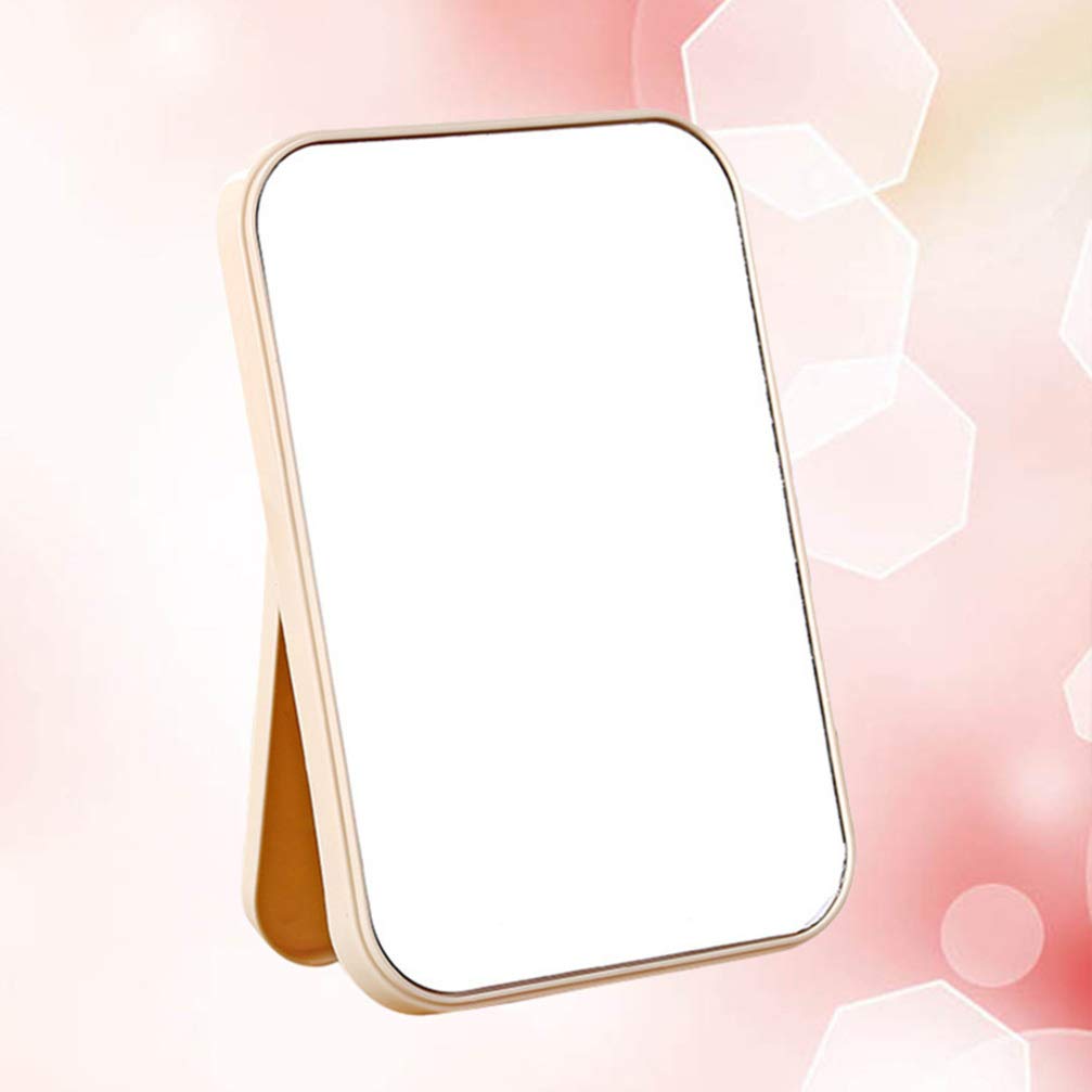 Uonlytech Foldable Square Vanity Mirror - Portable Makeup Mirror for Women, Compact Desk & Travel Cosmetic Mirror, Beige | Perfect for Home Dressing Table, Travel & Professional Makeup Artists