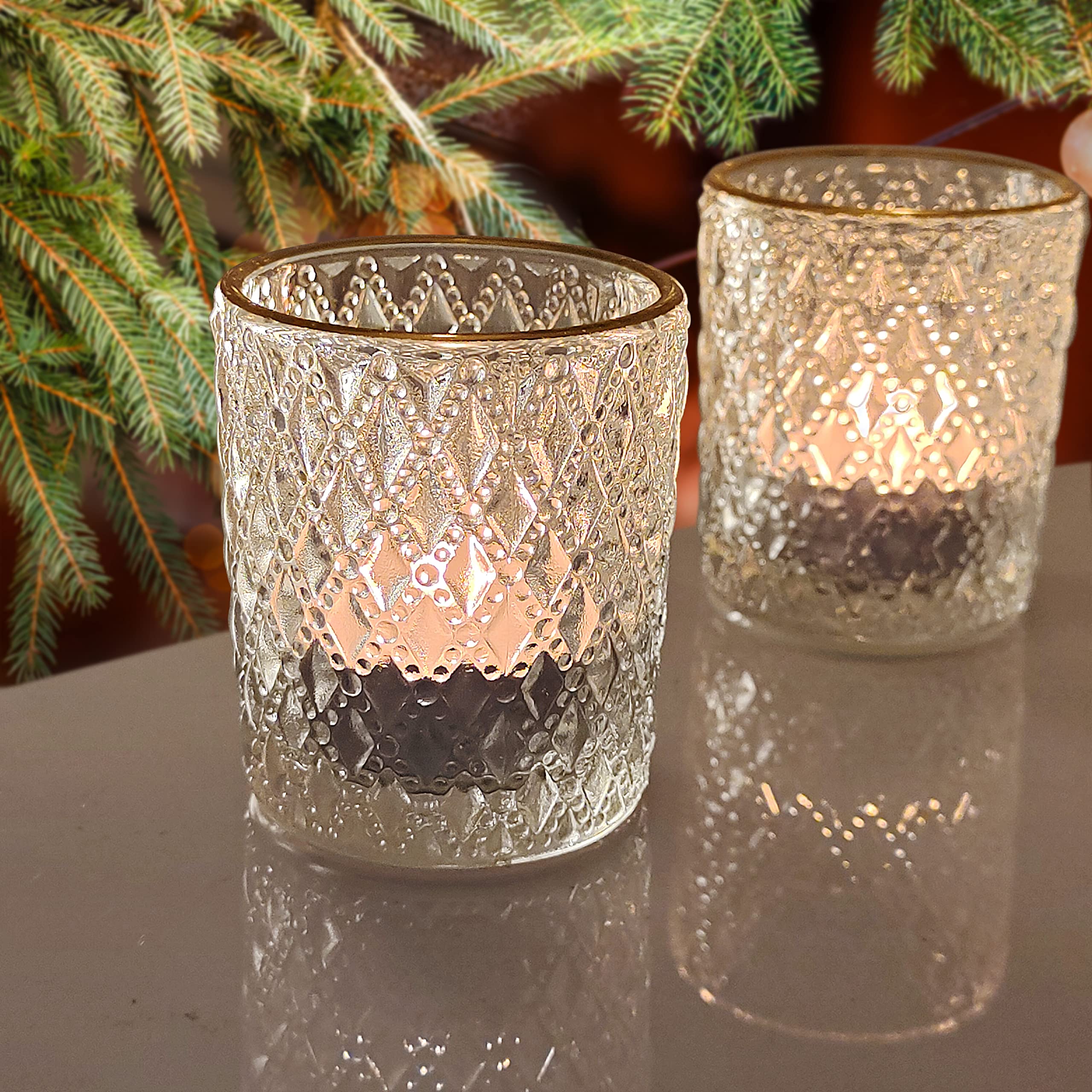 24 Pack Clear Glass Tealight Candle Holders with Rim - Elegant Votive Candle Cups for Wedding Centerpieces, Birthday Party Decor, Christmas Table Settings & Home Ambiance Lighting