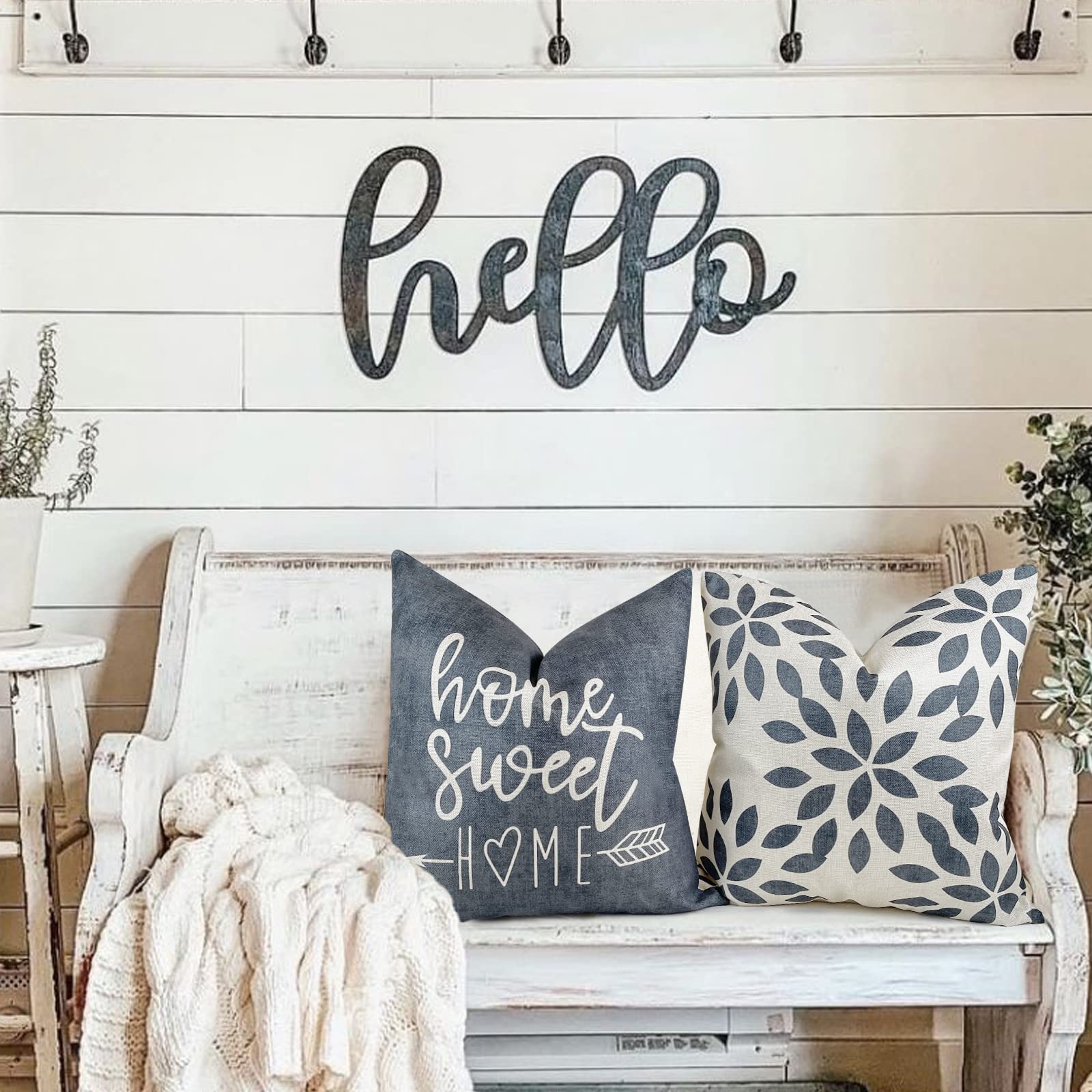 YCOLL 20x20 Inch Set of 4 Linen Pillow Covers - Modern Decorative Throw Pillow Cases for Sofa, Couch, Bed & Car - Rustic Gray Outdoor Fabric - Perfect for Living Room, Patio & Home Decor