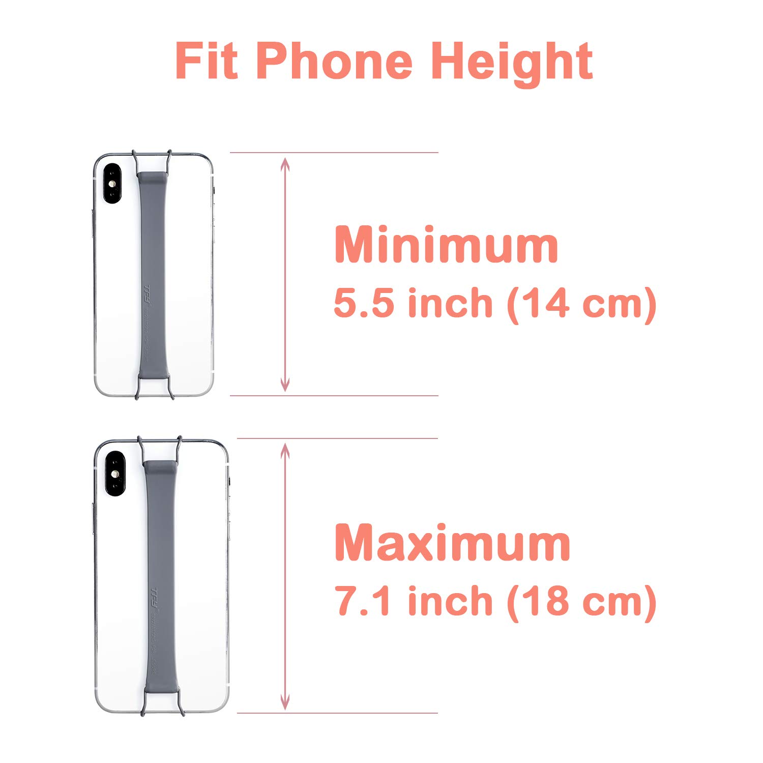 TFY Security Silicone Hand Strap Holder - Compatible with iPhone 16 Pro Max, 15 Pro, 14 Pro, 13/12 Pro, 11, XR, SE & Galaxy A55, S24, S23 Plus - Anti-Slip Phone Grip for Running, Hiking, Travel & Outdoor Activities (Gray)