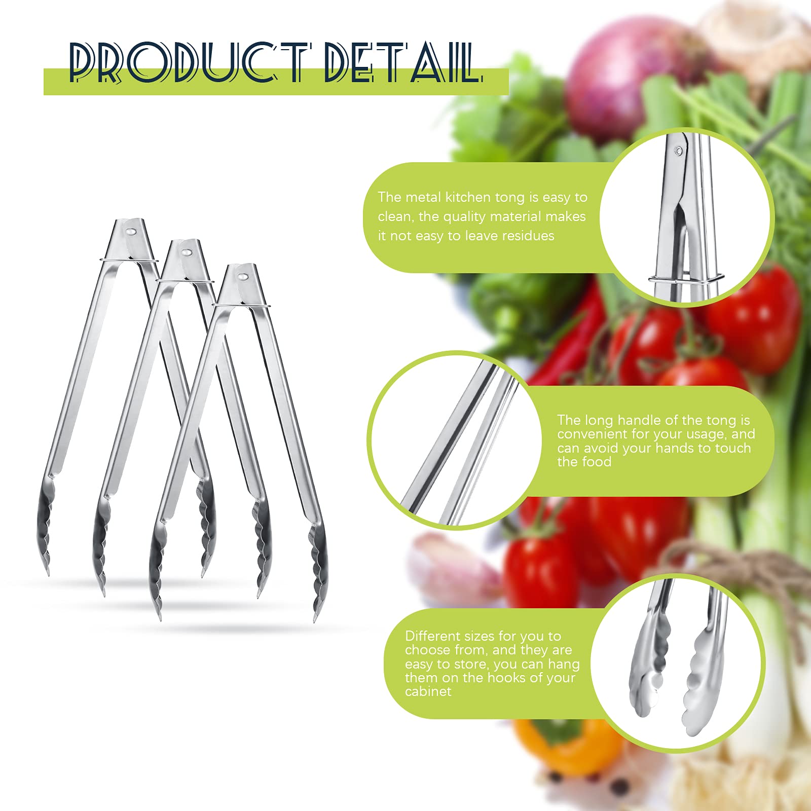 9-Piece Stainless Steel Kitchen Tongs Set - Non-Slip for Grilling, BBQ & Salad Prep