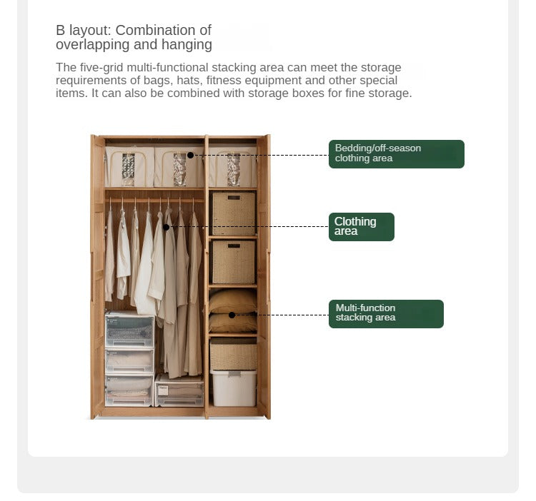Solid Oak Wood Narrow Wardrobe - Slim Space-Saving Closet for Bedroom, Hallway, or Small Apartment
