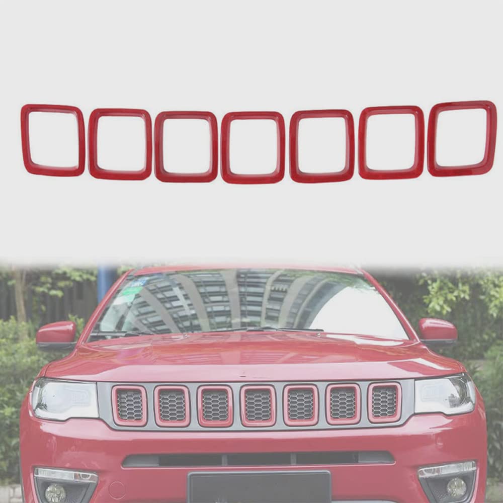 Jeep Compass 2017-2021 Front Grille Inserts Cover Rings Frame Trims Kit - 7PC Red Automotive Exterior Accessories for Off-Road & Street Style Enhancement