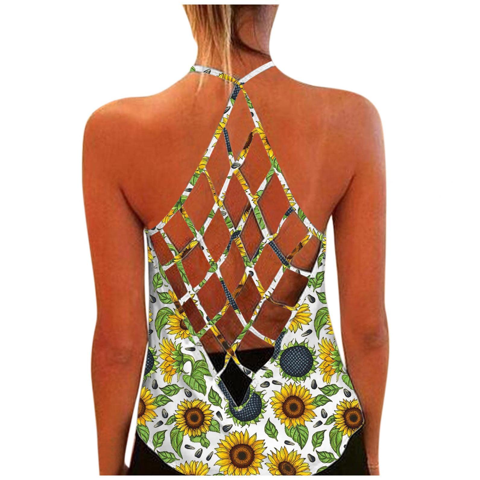 Trendy Women's Backless Halter Tank Top - Graphic Print Summer O-Neck Sleeveless Shirt for Casual Wear, Beach & Outdoor Activities