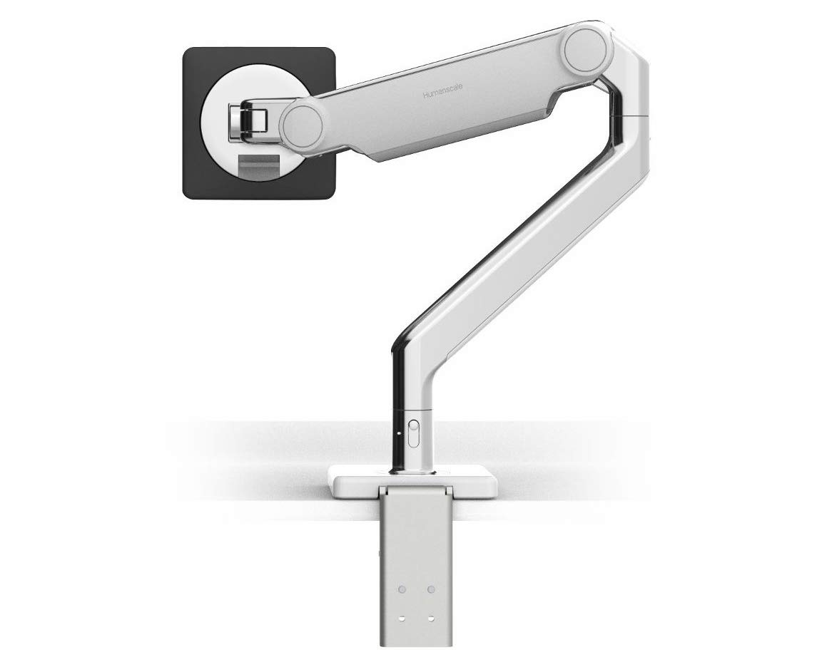 Humanscale M2.1 Adjustable Monitor Arm - Dual Mount System (Clamp & Base) - Polished Aluminum - Ergonomic Desk Solution for Home & Office Workspaces
