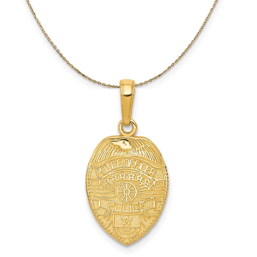 14k Yellow Gold Police Badge Necklace - Perfect for Law Enforcement Gifts