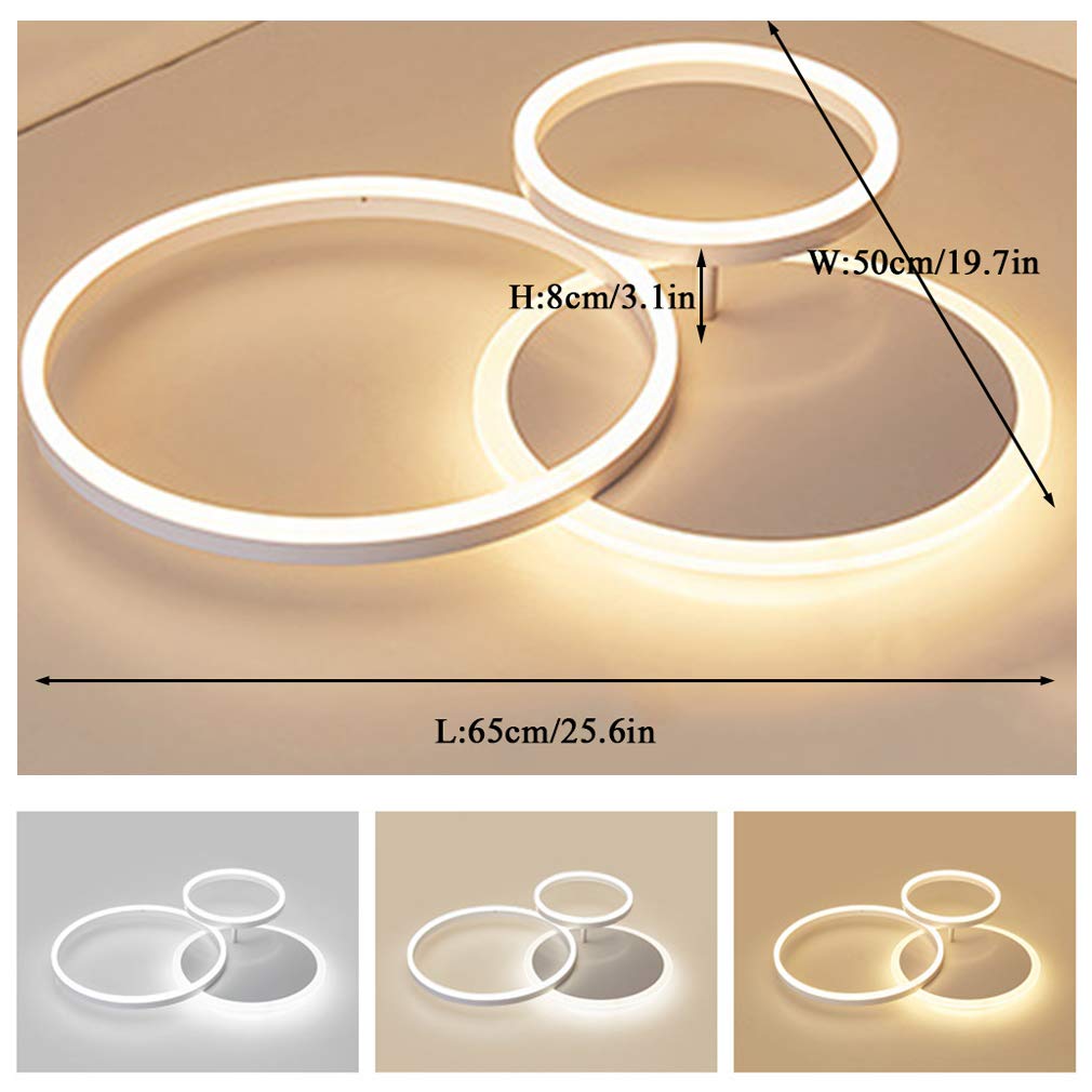 Modern Acrylic 3-Ring Dimmable LED Ceiling Light with Remote Control - White Chandelier for Living Room, Bedroom, Kitchen Island & Dining Table - Energy Efficient Creative Design Lighting for Home Decor