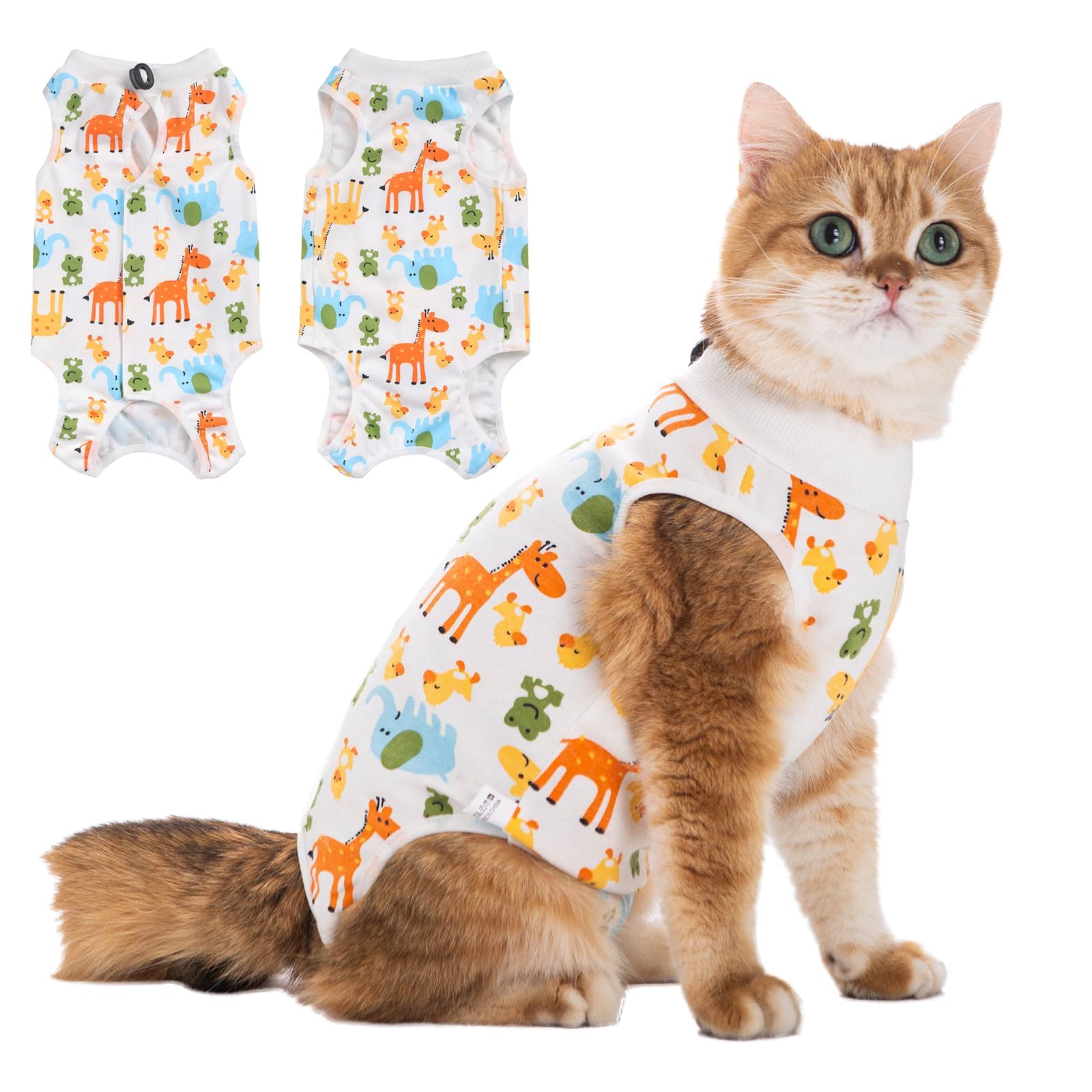 Post-Surgery Cat Recovery Suit for Female & Male Cats - Soft, Breathable Onesie to Prevent Licking Wounds - Alternative to Cat Cone - Giraffe Print (Size M) - Perfect for Post-Spay/Neuter Care & Wound Protection