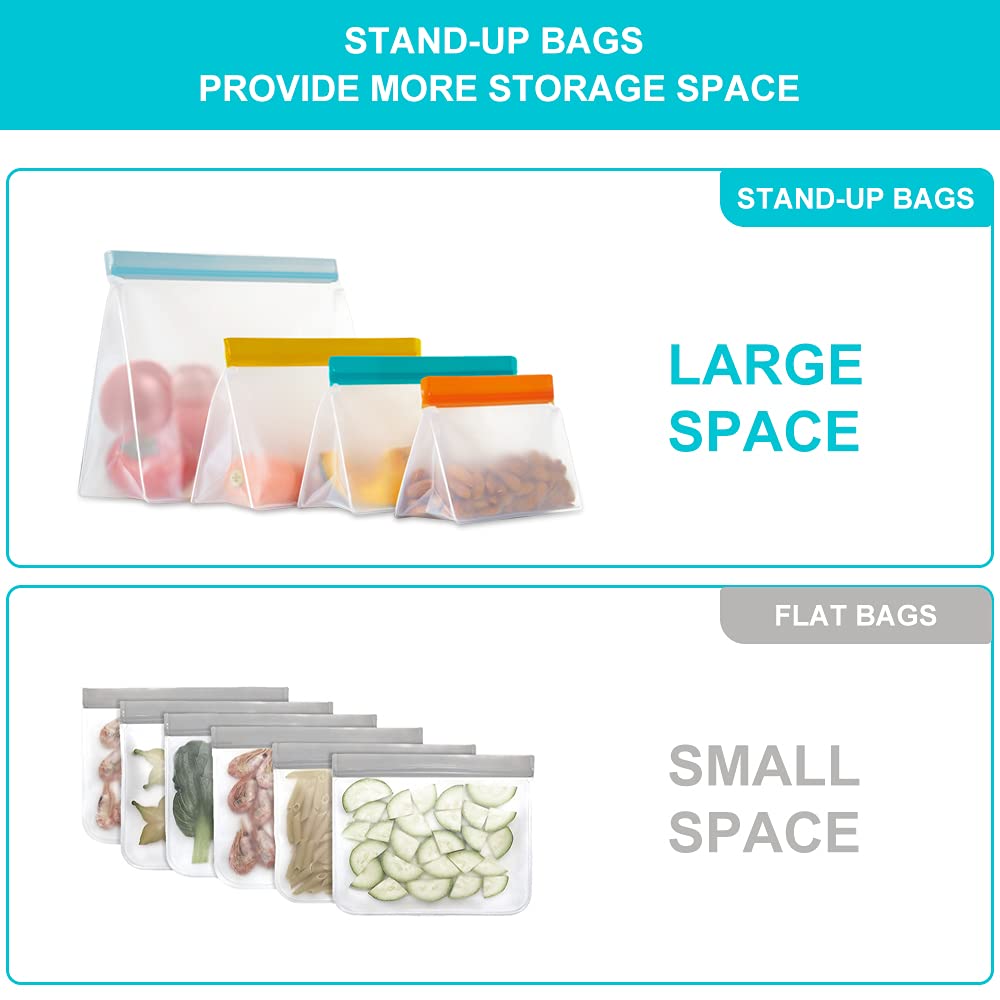 **Reusable Stand Up Food Storage Bags - 9 Pack Leakproof Gallon Freezer Bags | BPA Free, Dishwasher Safe | Perfect for Snacks, Lunch, Sandwiches & Meal Prep**