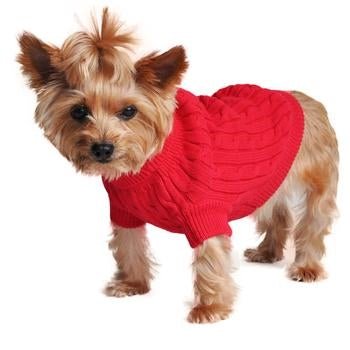 Combed Cotton Cable Knit Dog Sweater - Warm & Cozy Fiery Red Winter Outfit for Small to Medium Dogs | Perfect for Cold Weather Walks & Outdoor Adventures