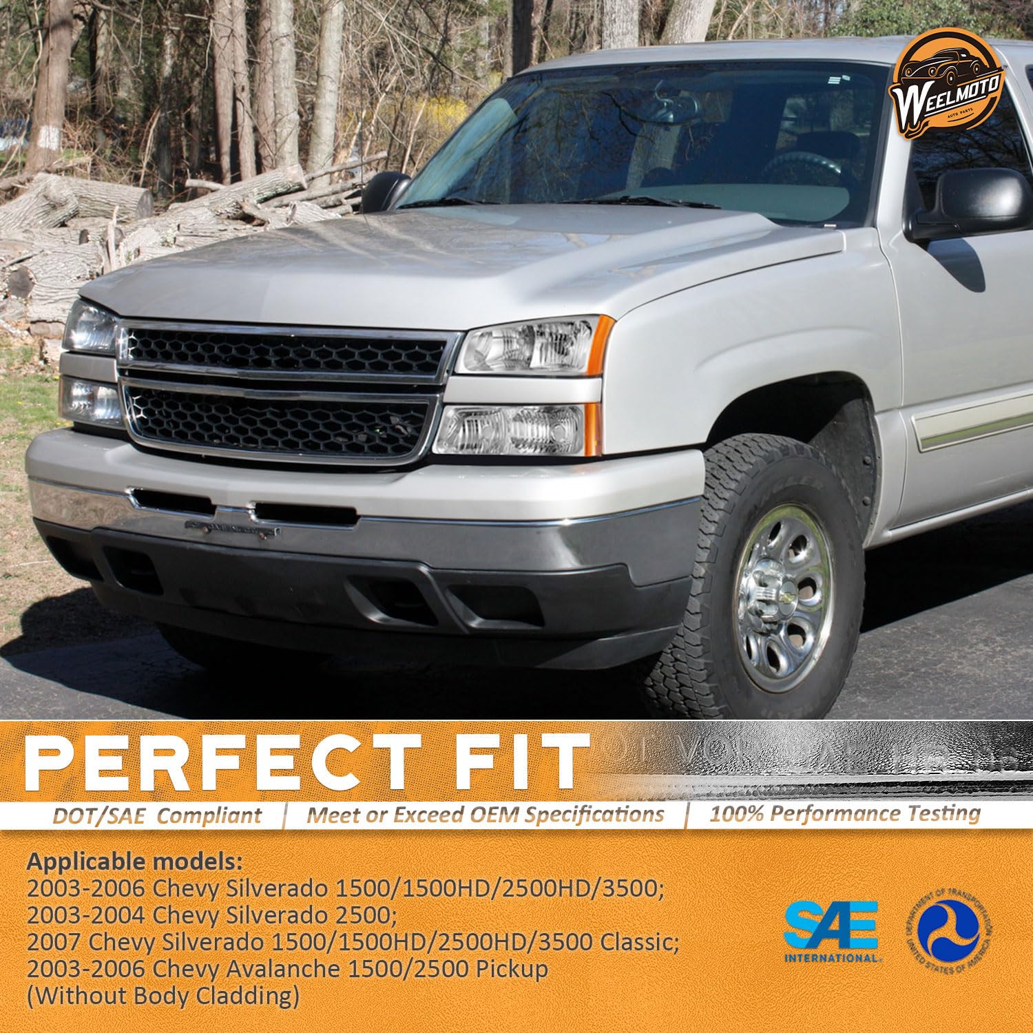 Chevy Silverado Headlights 2003-2007 - Chrome Amber for Avalanche Pickup - Perfect for Night Driving