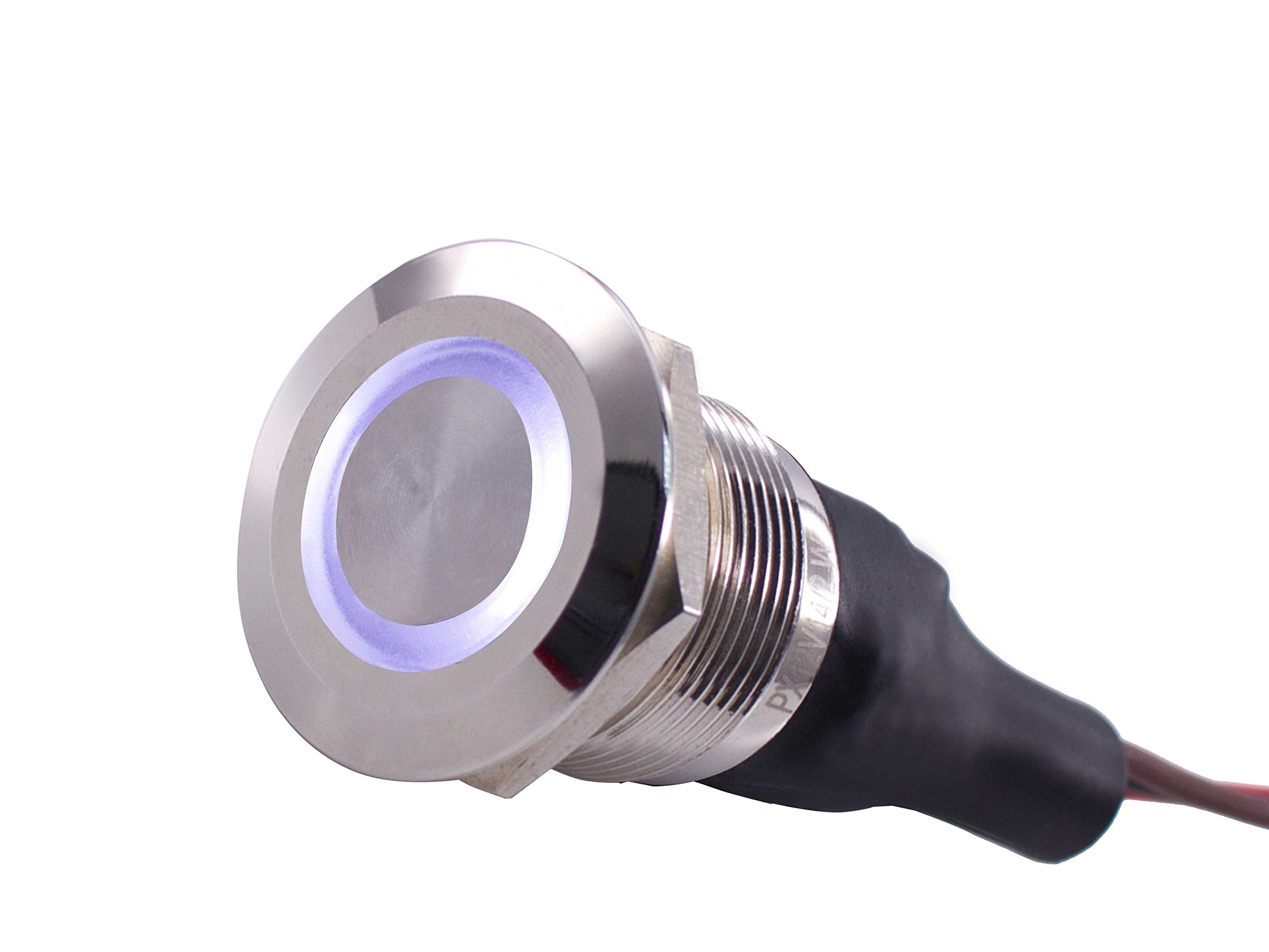25mm Anti-Vandal LED Switch - Silver Housing with White LED Light - Prewired for Easy Installation | Perfect for Marine, RV, Industrial Control Panels & DIY Projects