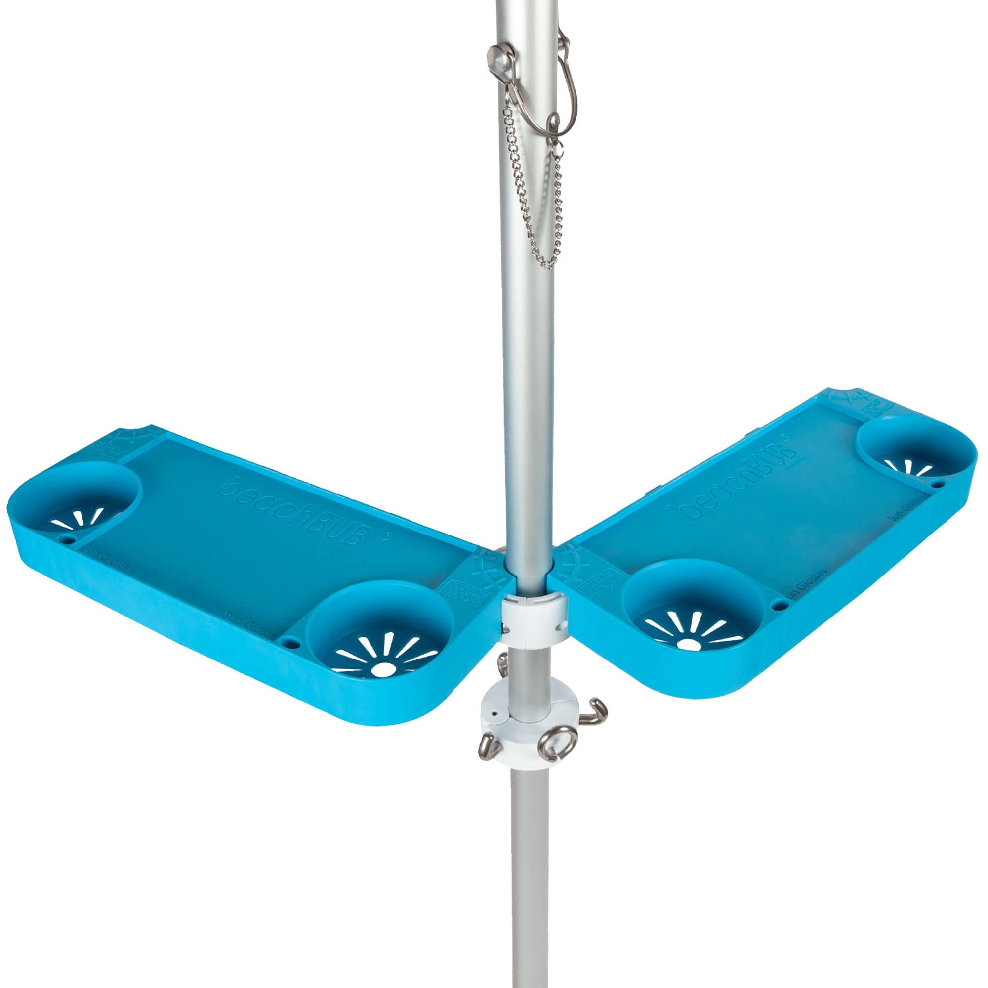 Portable Beach Umbrella Tray Table with 4 Cup Holders - Clip-On Outdoor Side Table for Pool, Patio & Vacation - Perfect for Drinks, Snacks & Sun Protection by the Water