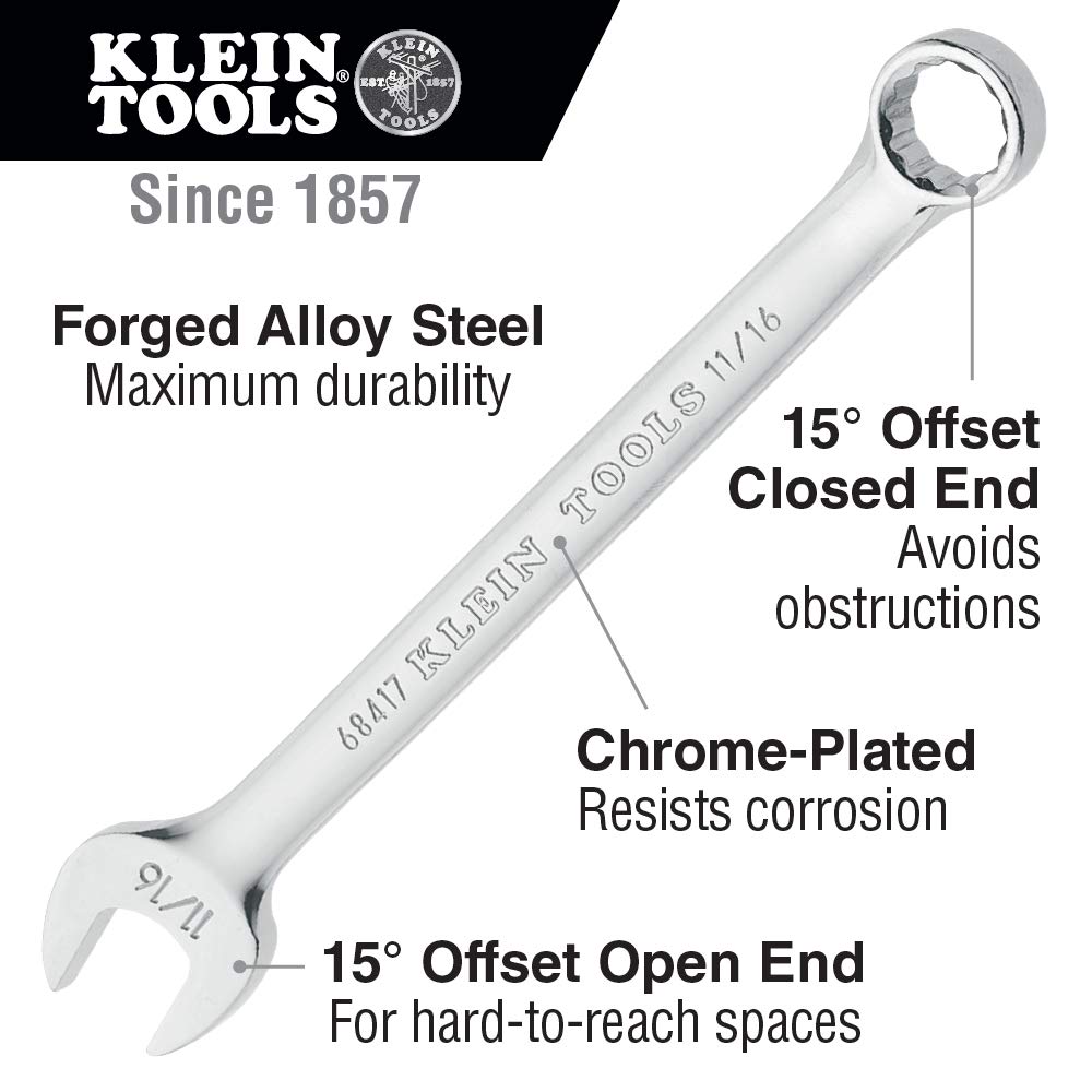 Klein Tools 68414 1/2-Inch Combination Wrench - Professional Grade Steel Wrench for Plumbing, Automotive & DIY Projects - Perfect for Tightening Nuts and Bolts in Home Repair and Construction