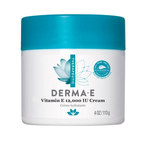 DERMA E Vitamin E 12,000 IU Cream - Intense Moisturizing Face & Body Cream for Dry Skin - Hydrating Hand Cream & Body Lotion with Antioxidant Protection - 4 oz - Perfect for Daily Skincare Routine & Winter Care
