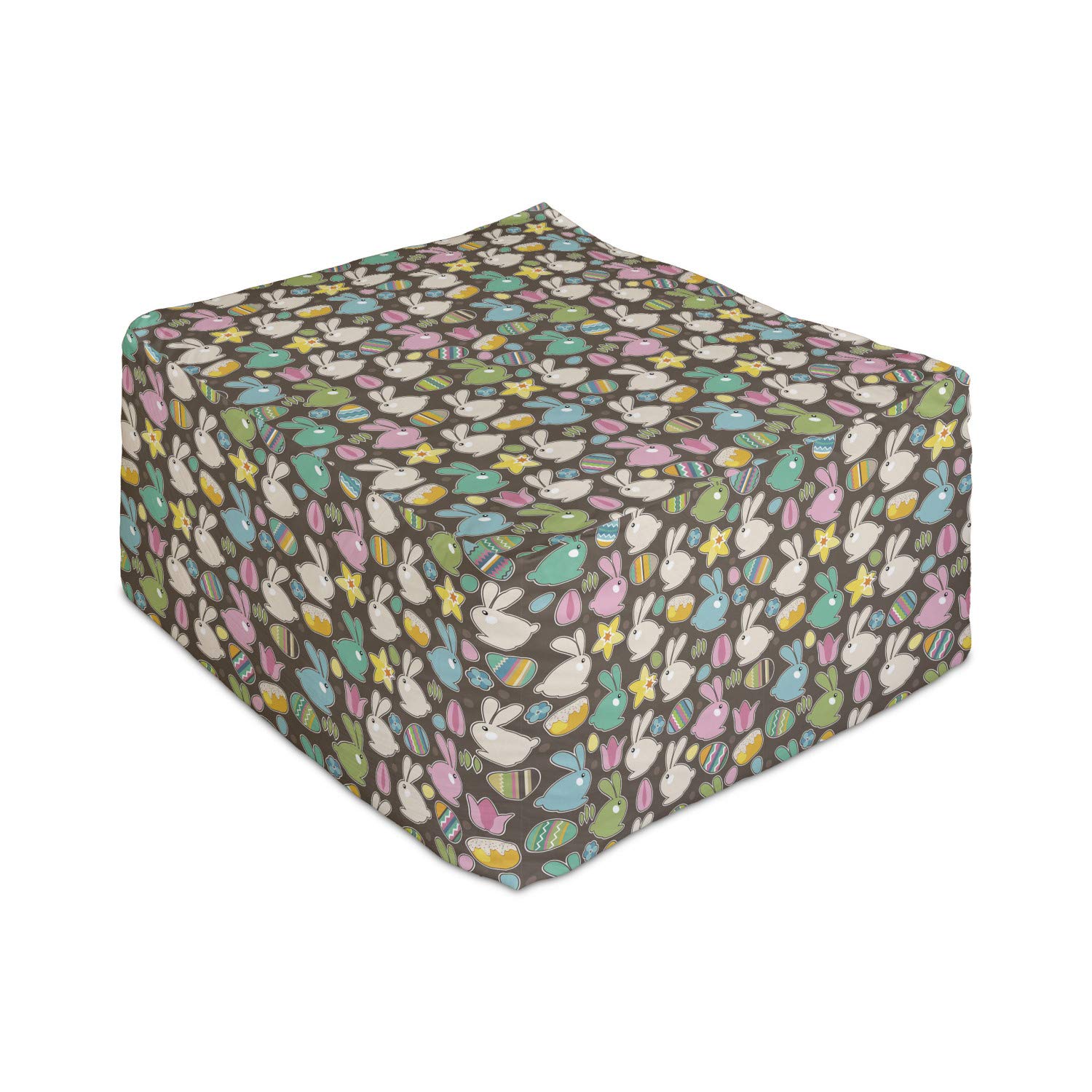 Ambesonne Easter Rectangle Pouf - Funny Little Rabbits & Stars Flowers Cartoon Bunny Animals Design - 25