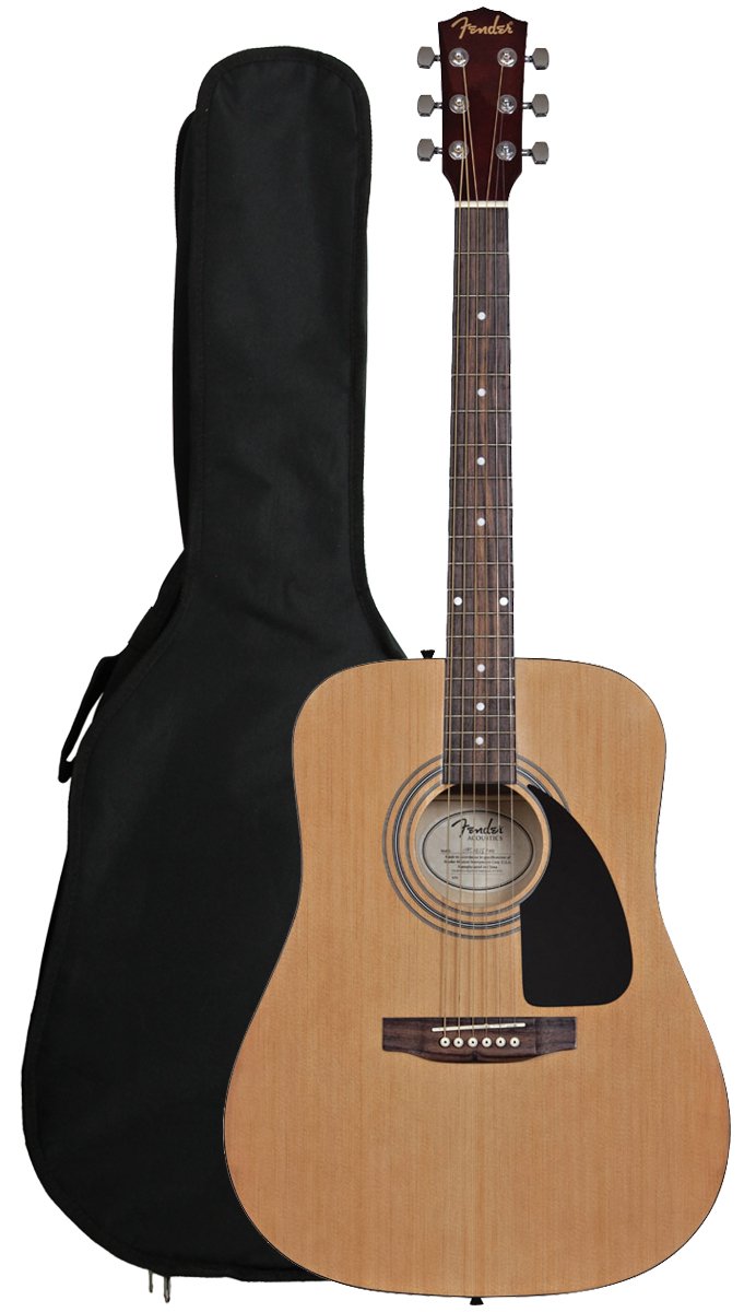 Fender Dreadnought Acoustic Guitar Natural Bundle with Online Lessons, Gig Bag, Tuner, Strings, Strap & Picks - Perfect for Beginners, Campfire Jams & Home Recording Studios