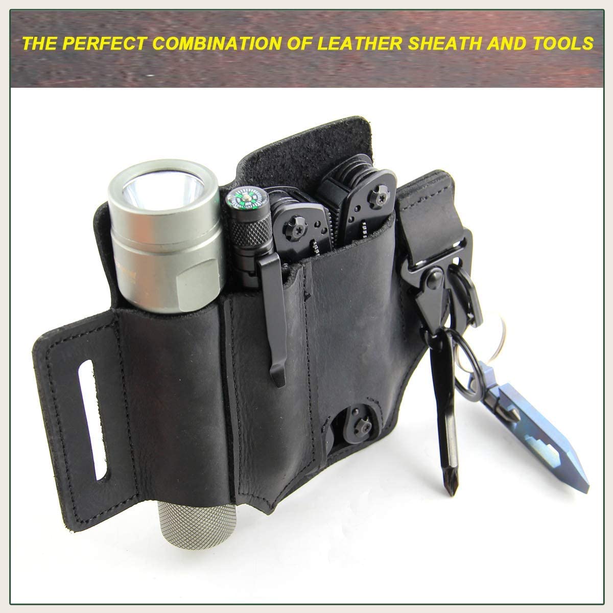 Premium Leather Multitool Sheath for Belt - EDC Pocket Organizer by LIPOUD - Perfect for Camping, Hiking & Everyday Carry (EDC) Accessories