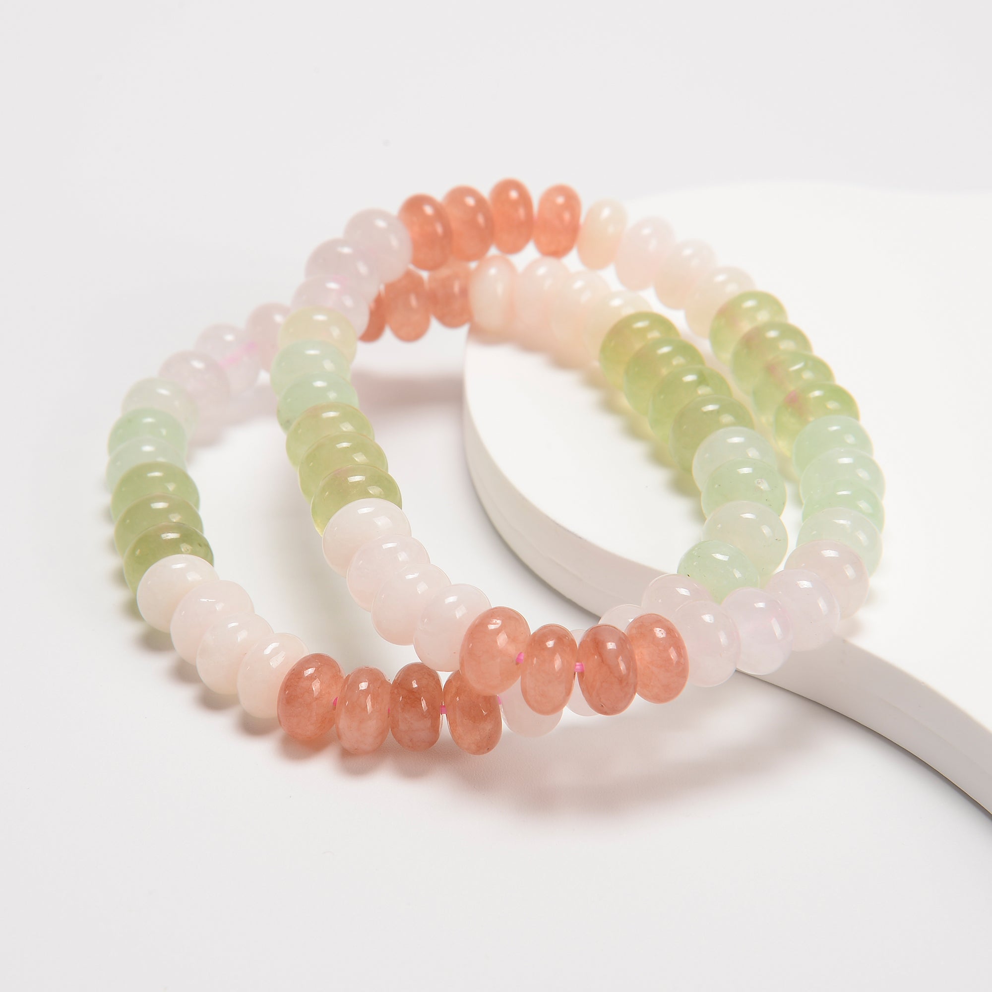 Natural Multi-Color Jade Beaded Bracelet - 5x8mm Smooth Rondelle Beads - 7.5