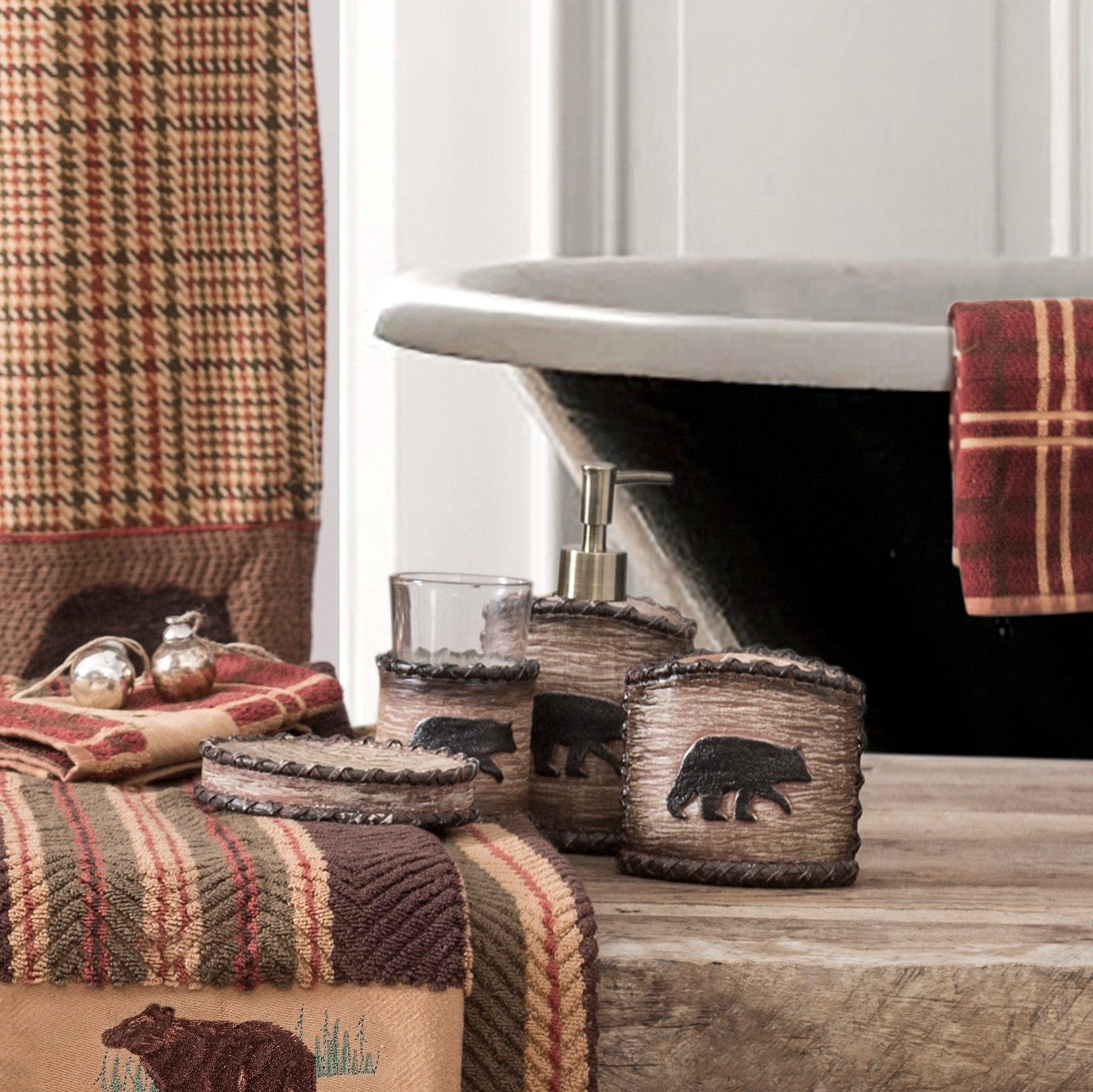 Premium 4-Piece Bear-Themed Bathroom Countertop Accessory Set - Soap Dispenser, Toothbrush Holder, Tumbler & Tray - Perfect for Kids' Bathrooms, Baby Showers & Nursery Decor