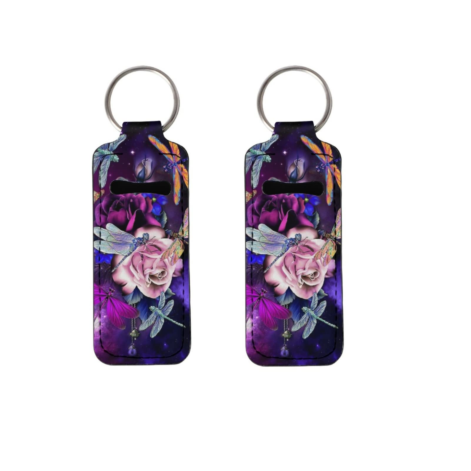 Dajingkj Lip Balm Holder Keychain - 2 Pack Polyester Lipstick Case with Metal Ring, Lip Gloss Holder for Women - Perfect for Keychains, Wallets, and Purses