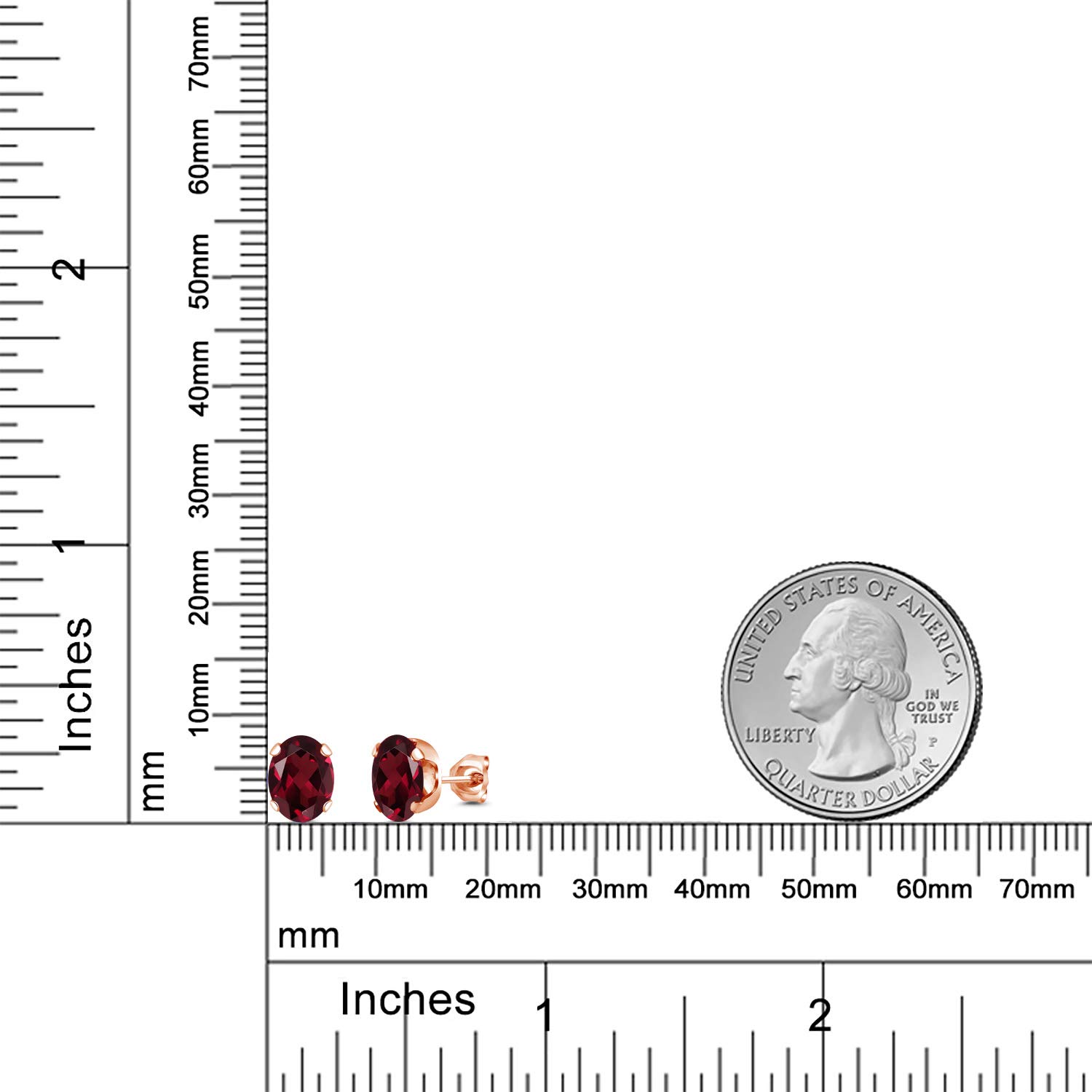 2.70 Ct Red Rhodolite Garnet Stud Earrings - 8x6mm Brass Rose Gold Plated for Women & Men | Gem Stone King | Perfect for Weddings, Parties & Everyday Wear