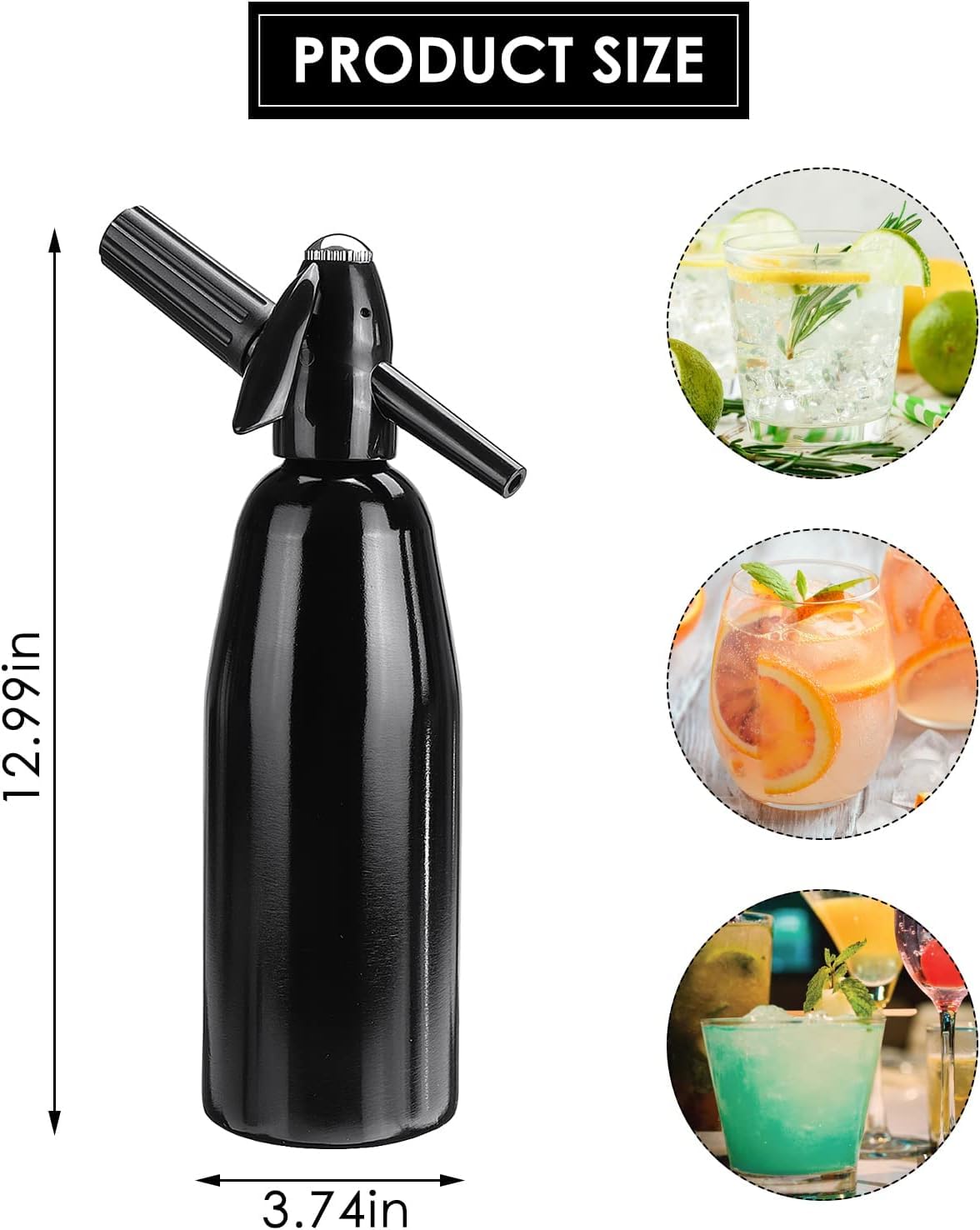 Premium Portable Soda Siphon - Sparkling Water Maker Machine for Homemade Carbonated Drinks | Compatible with SodaStream CO2 Tanks | Perfect for Parties, Home Bars & Healthy Hydration (Black)