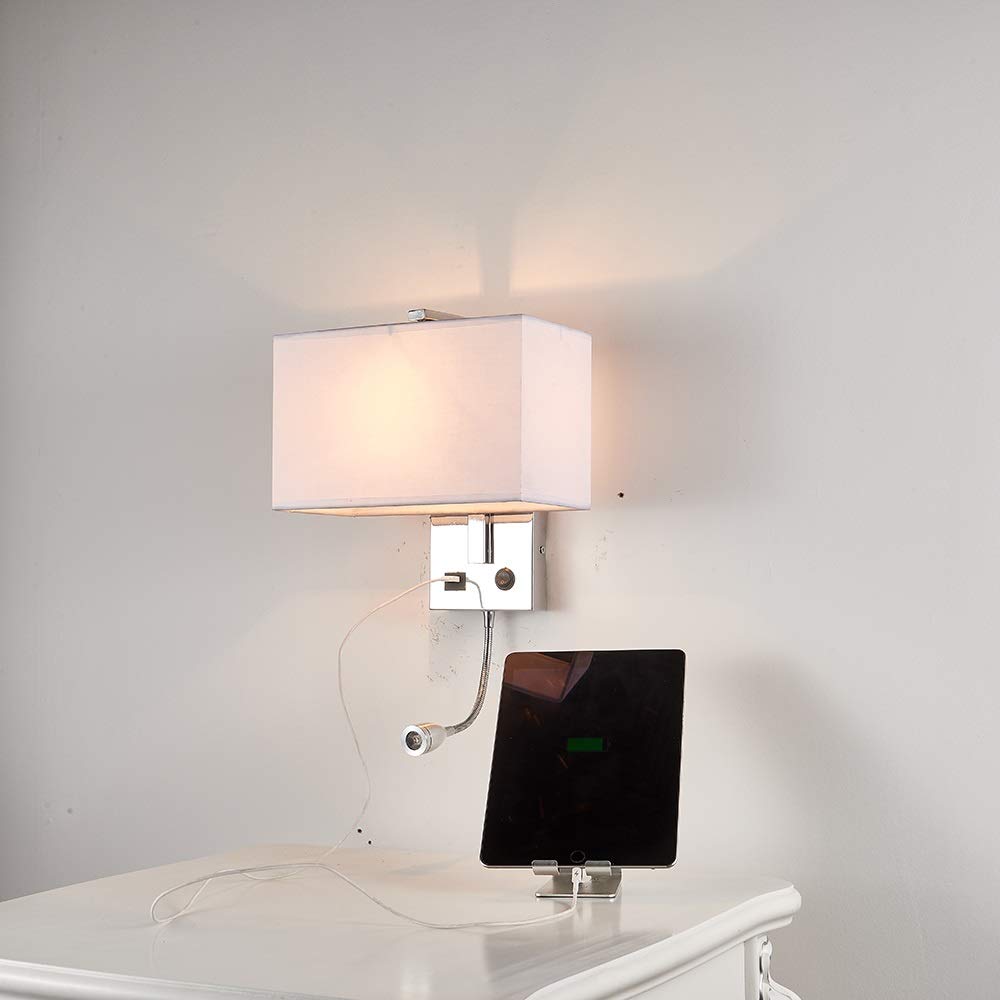 Modern LED Wall Lamp with USB Charging - Sleek American & European Style Bedside Light for Hotels & Homes | Nightstand Lighting for Bedroom, Living Room & Office (Color: A)