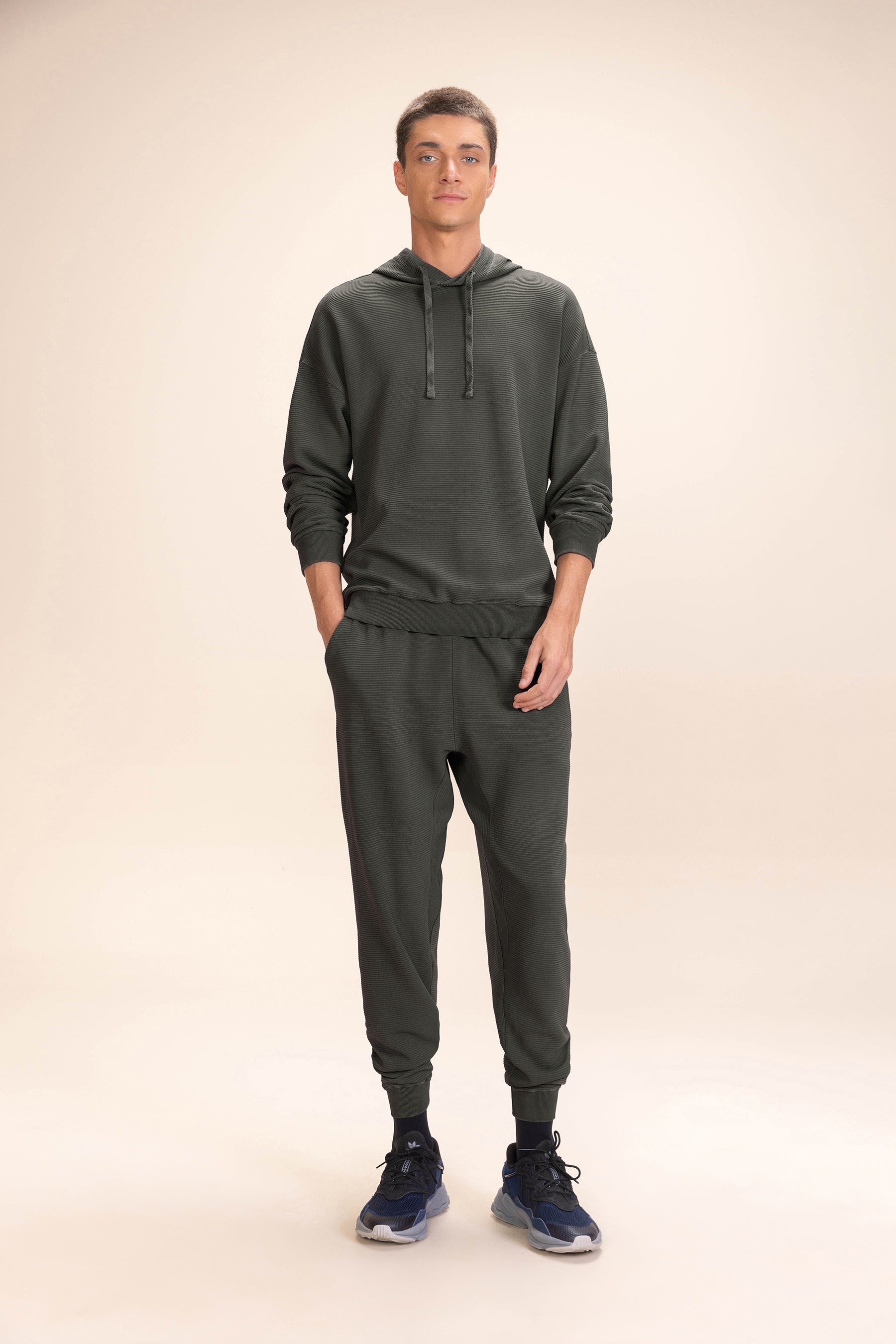 Ribbed Washed Men's Casual Pants - Comfortable Stretch Slim Fit Trousers for Work, Travel & Everyday Wear