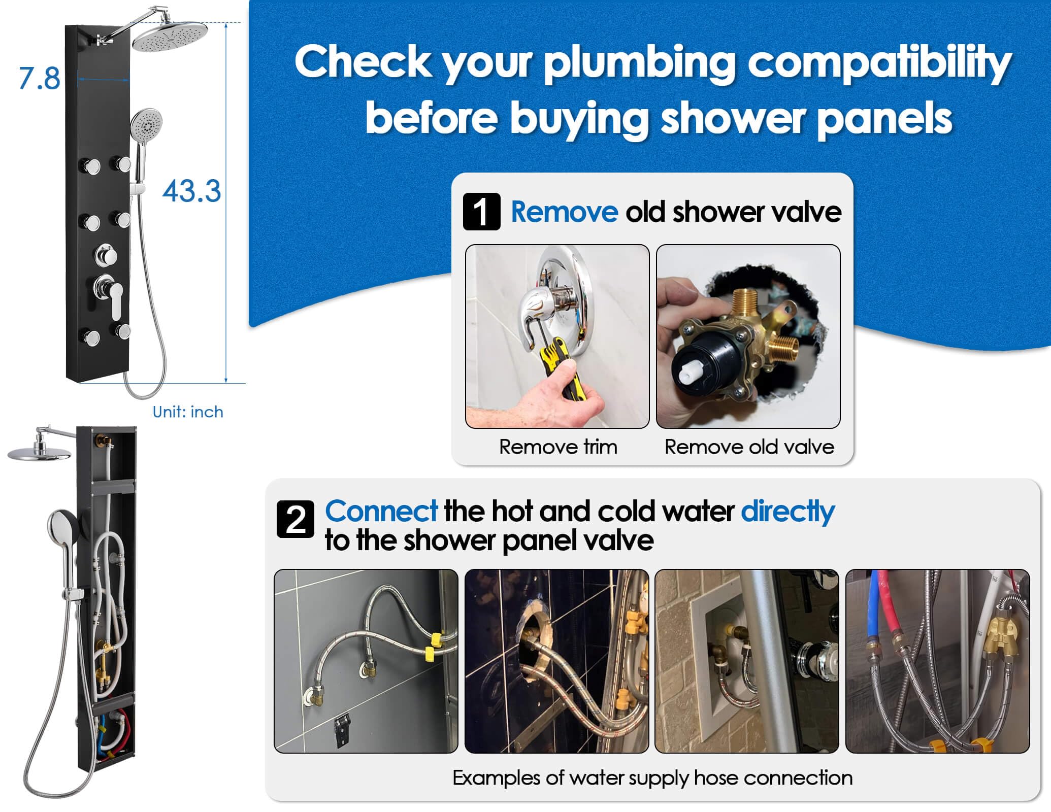 ROVOGO 6-Jet Stainless Steel Shower Panel System - Rainfall Shower Head, Handheld Spray & Adjustable Height Shower Tower for Luxurious Spa Experience | Perfect for Master Bathroom Remodel & Modern Home Upgrade