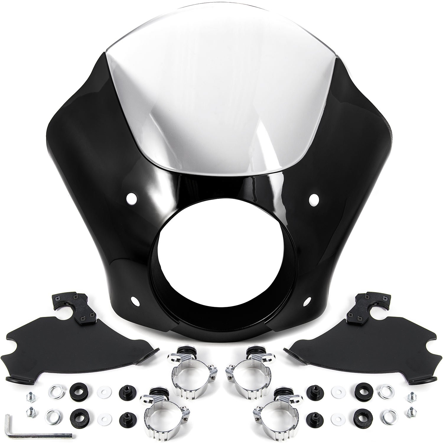 Krator Black & Clear Quarter Fairing Windshield Kit with Fork Mounting Hardware for Harley Davidson Sportster XLH1100 (1986-1988) - Perfect for Cruising & Long-Distance Riding